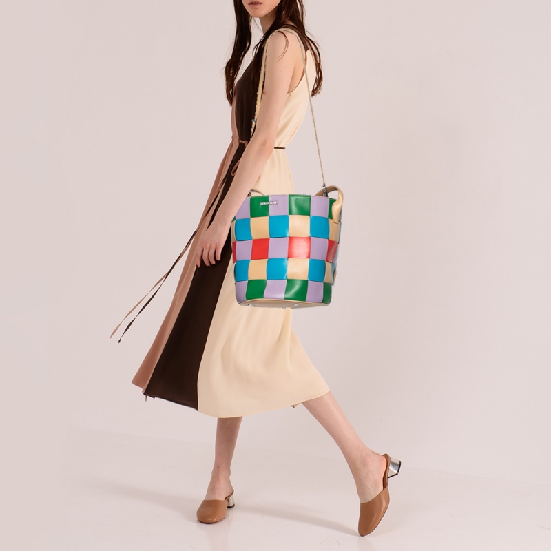 

Miu Miu Multicolor Woven Leather Bucket Hobo