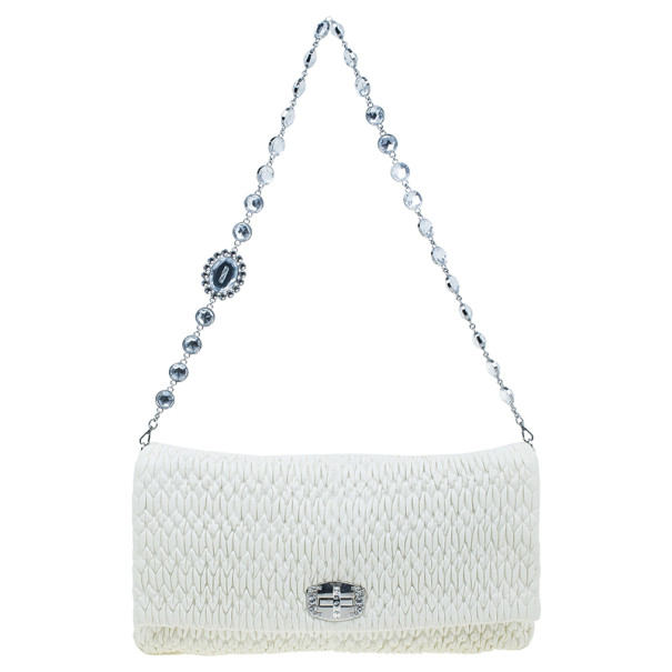 Pre Owned Miu Miu Creme Leather Large Madras Shoulder Bag