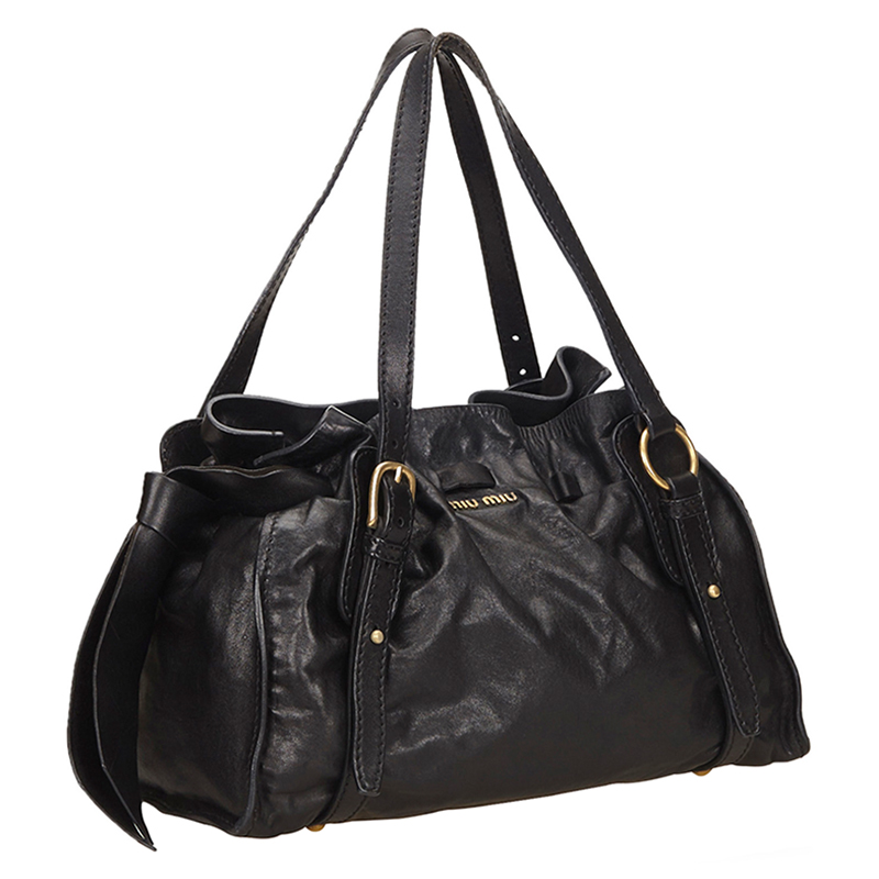 

Miu Miu Black Vitello Lux Leather Tote