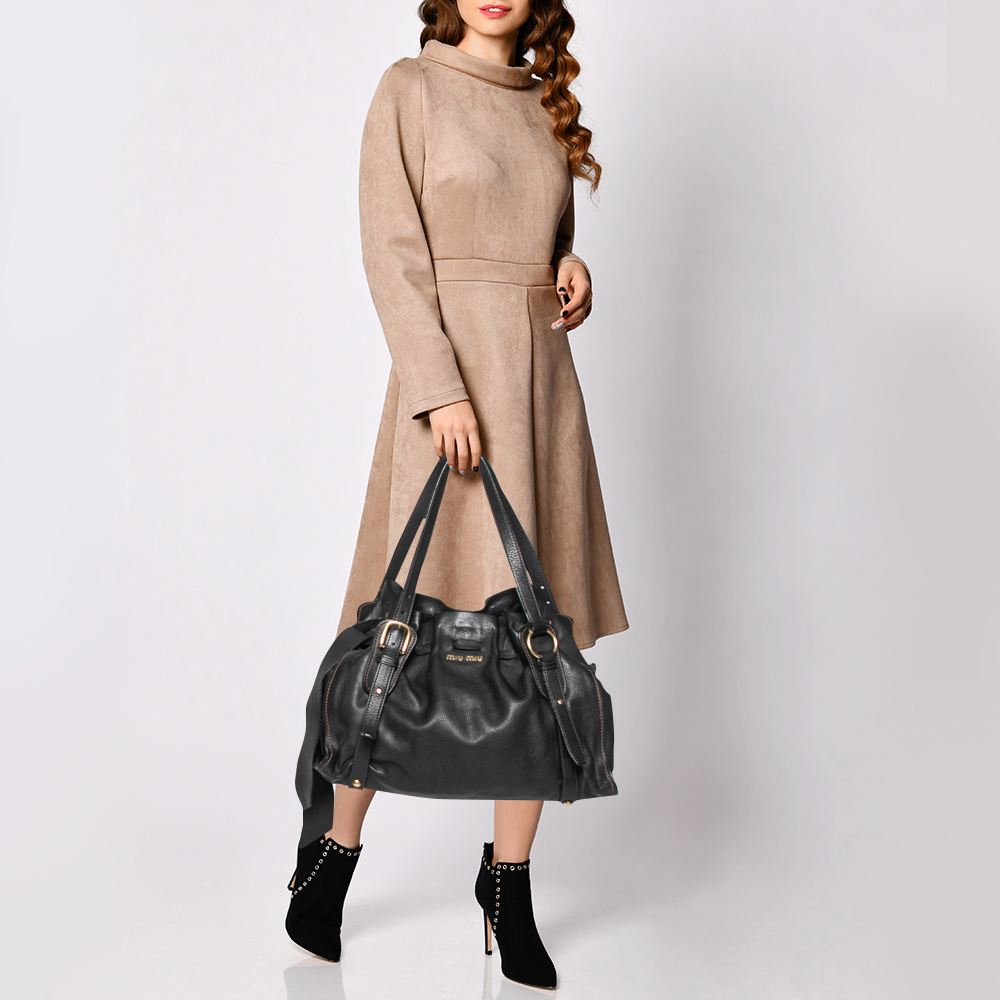 

Miiu Miu Black Leather Peggy Bow Shoulder Bag