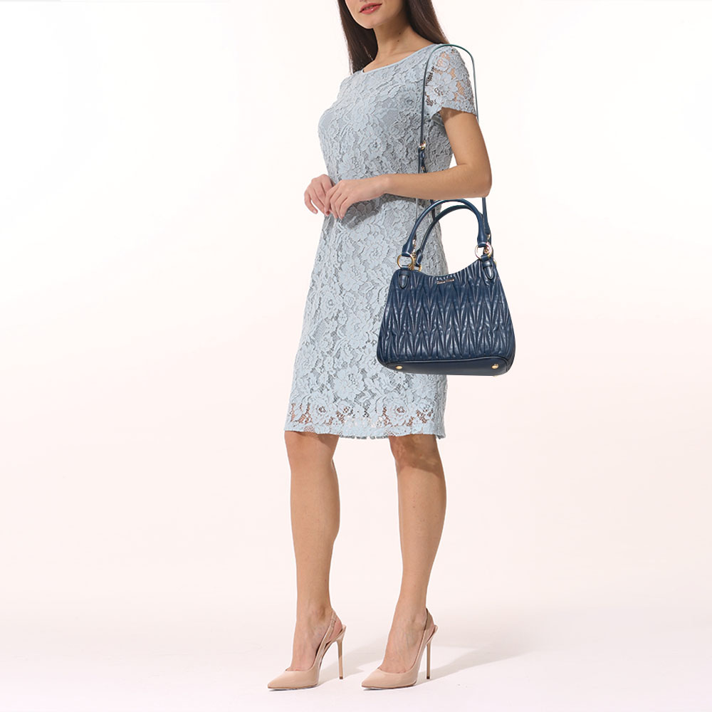 

Miu Miu Blue Matelassé Leather Tote