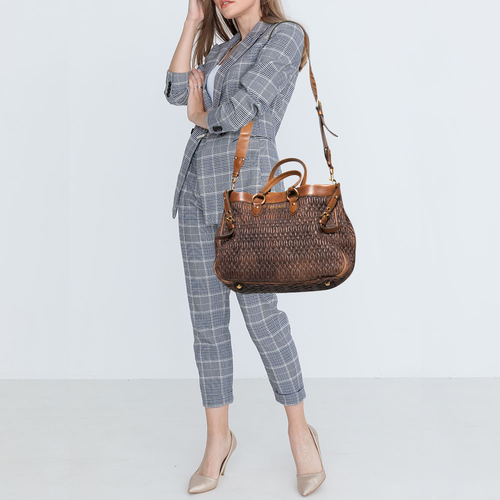 

Miu Miu Brown Matelassé Leather Buckle Tote