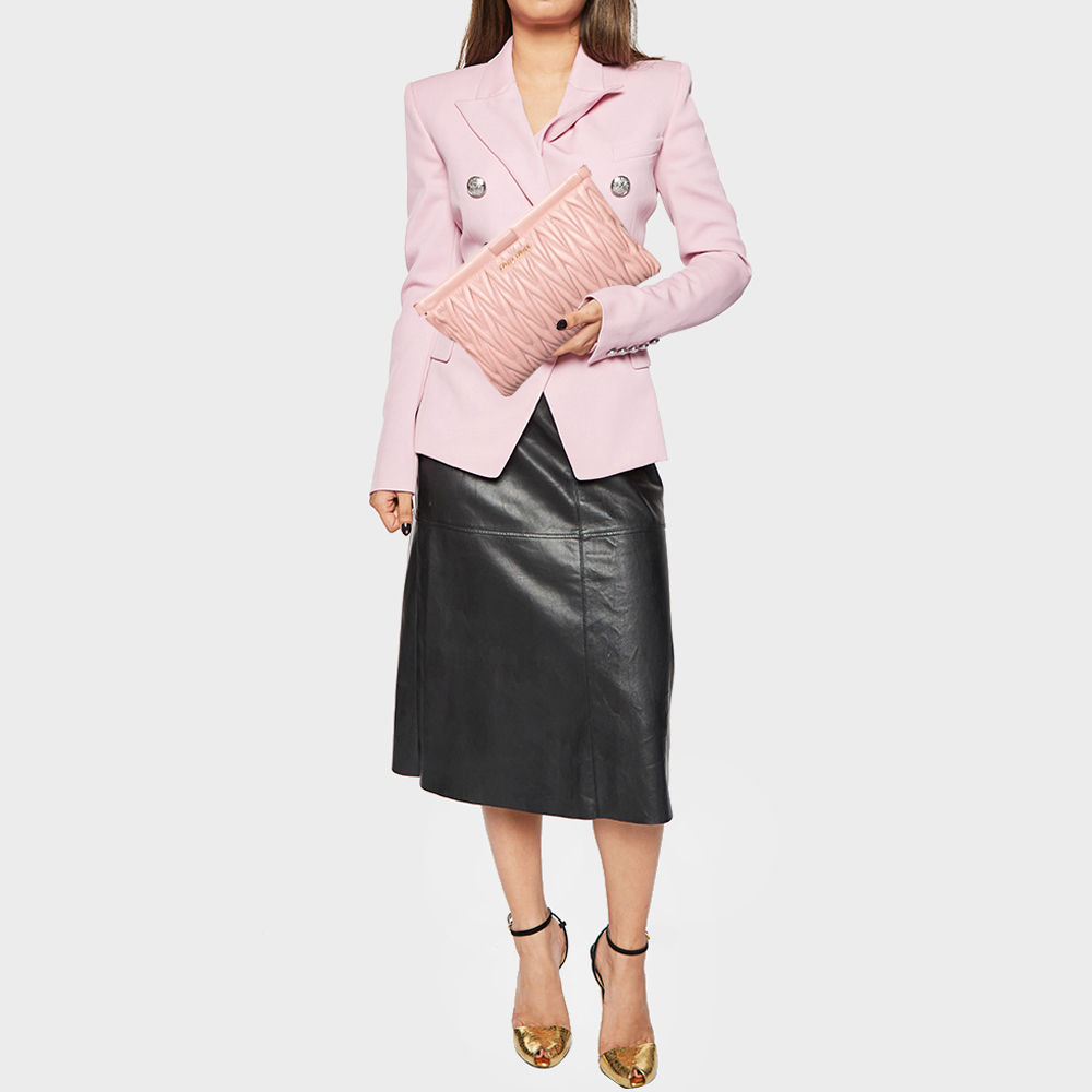 

Miu Miu Pink Matelassé Leather Clutch