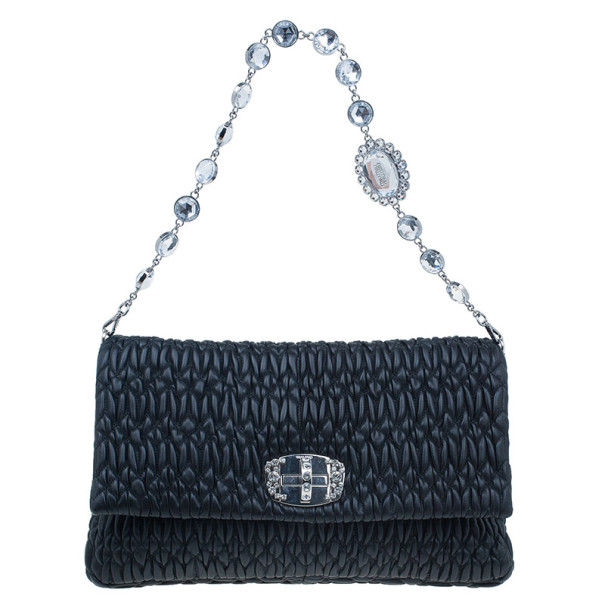 Pre Owned Miu Miu Black Leather Shoulder Bag