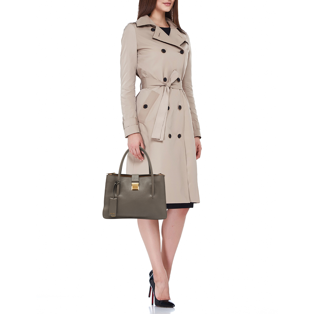 

Miu Miu Grey /Brown Madras Leather Push Lock Tote