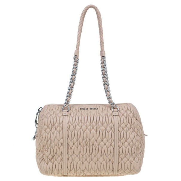 Miu Miu Taupe Lambskin Cloquet Shoulder Bag