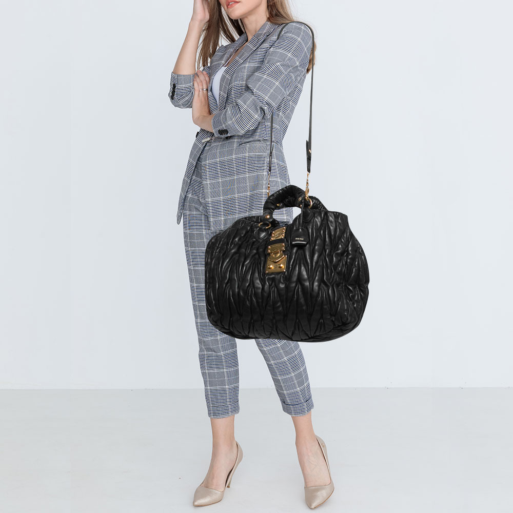

Miu Miu Black Matelassé Leather Large Shopper Tote