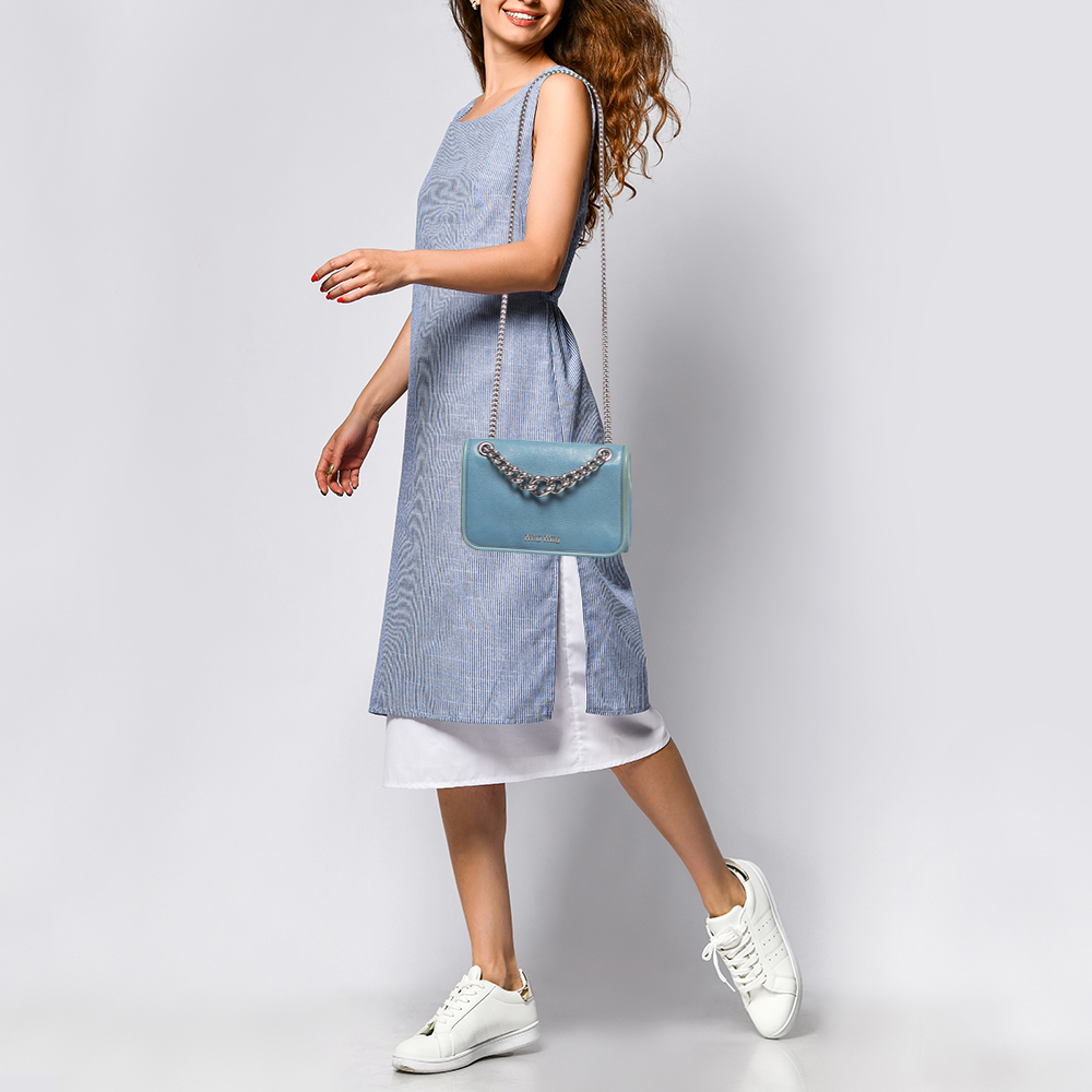 

Miu Miu Light Blue Leather Flap Chain Shoulder Bag