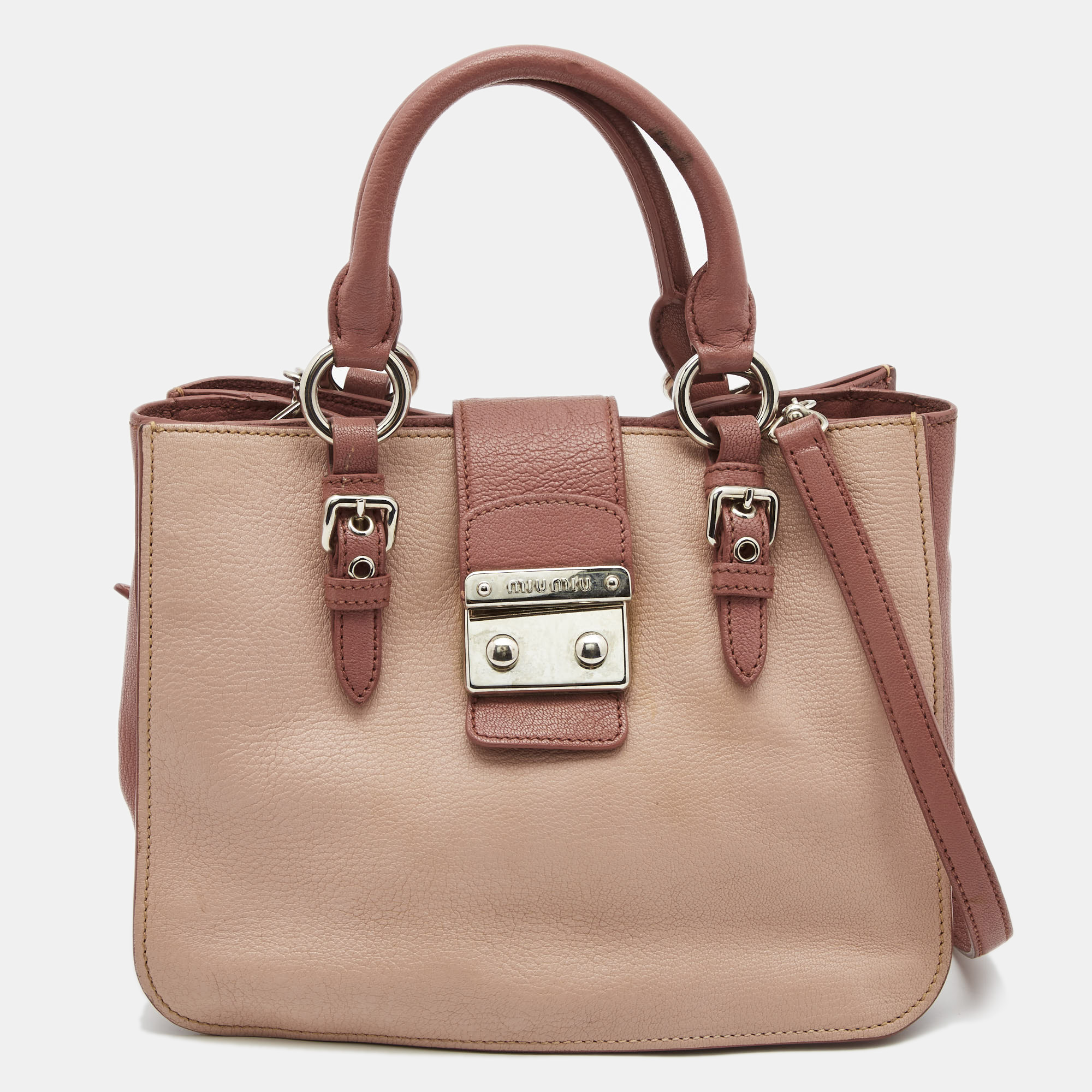 Miu Miu Brown Madras Leather Shopping Tote