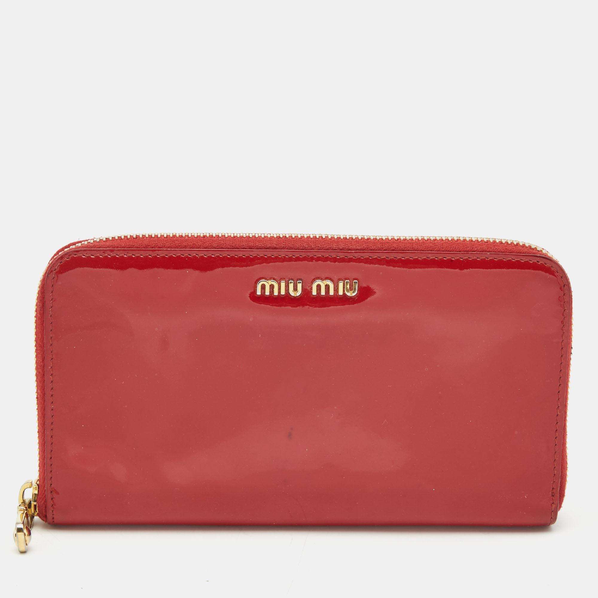Pre-owned Miu Miu Red Patent Leather Zip Around Continental Wallet