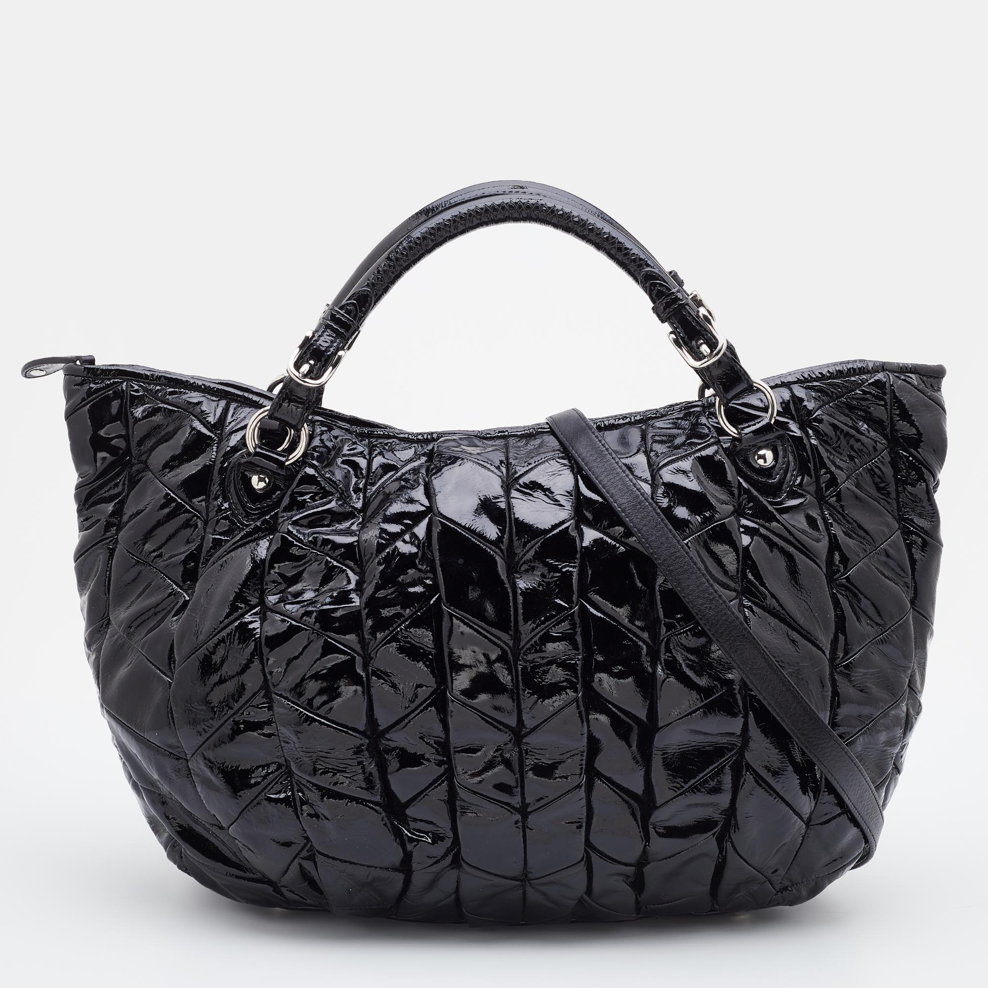 Pre-owned Miu Miu Black Quilted Patent Leather Hobo
