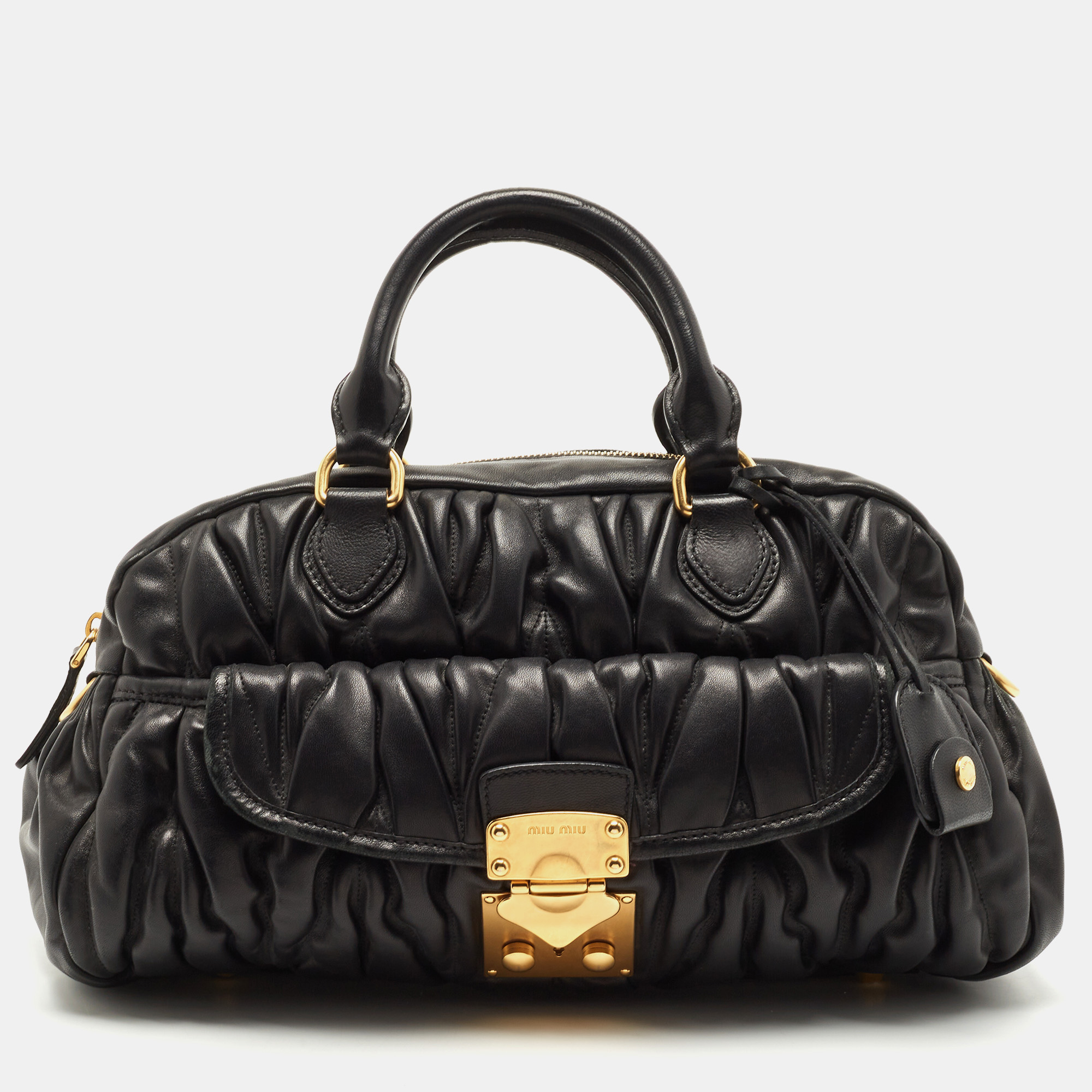 Pre-owned Miu Miu Black Matelassé Leather Bauletto Bowler Bag