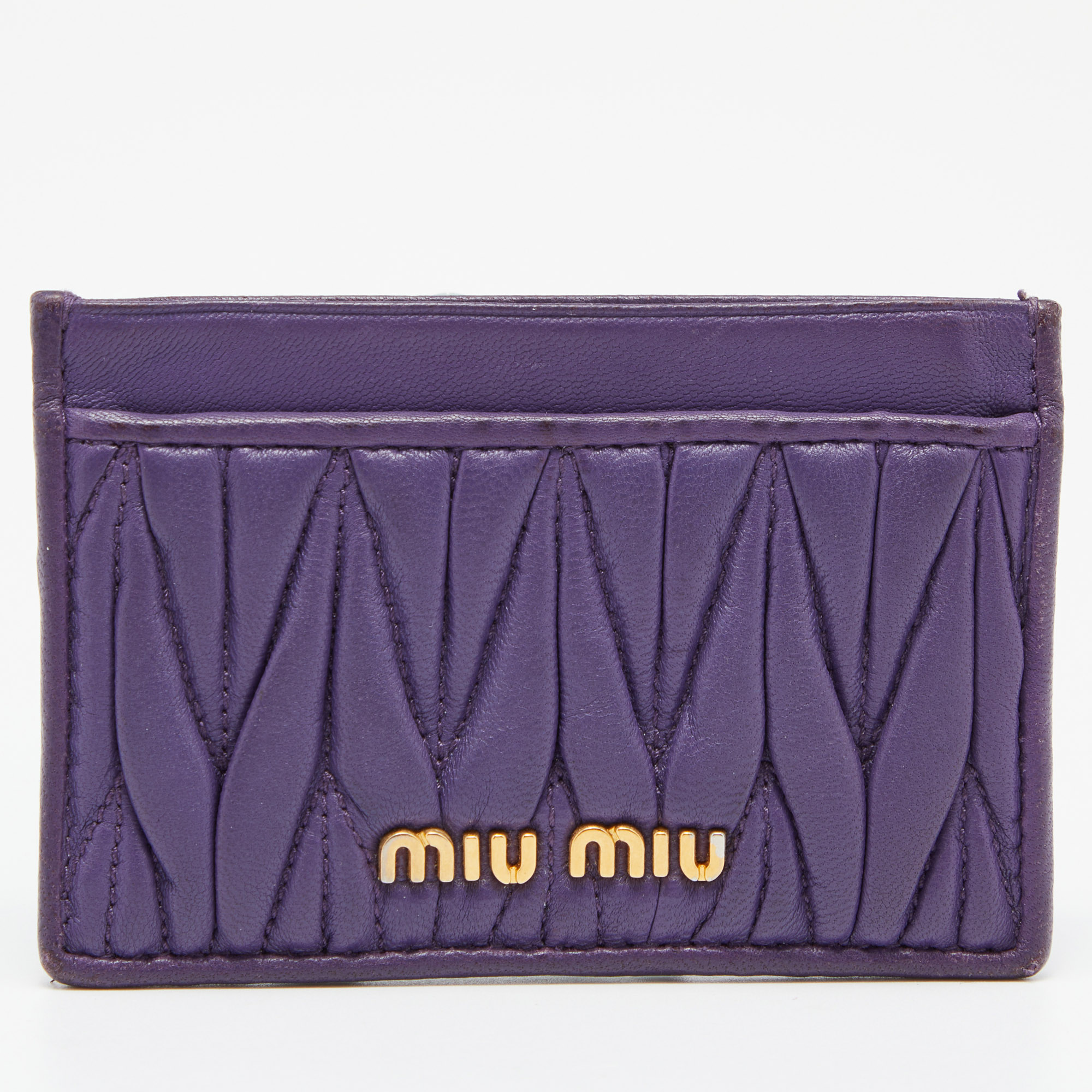 Pre-owned Miu Miu Purple Matelasse Leather Card Holder
