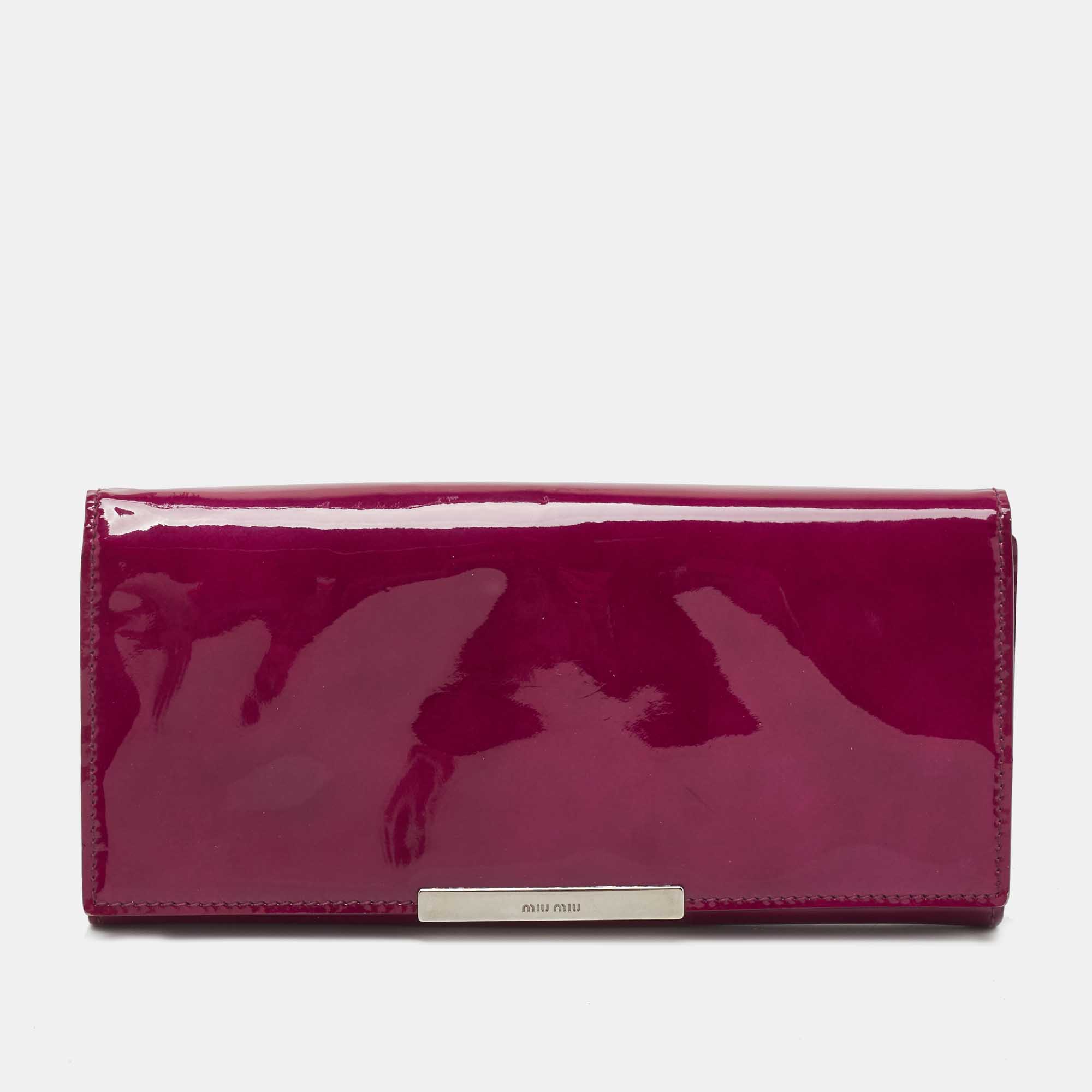Pre-owned Miu Miu Purple Patent Leather Metal Logo Flap Continental Wallet