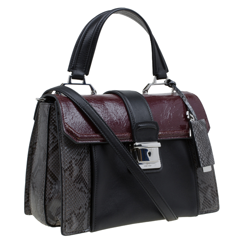 

Miu Miu Tri Color Python and Crackled Leather Madras Top handle Bag, Multicolor