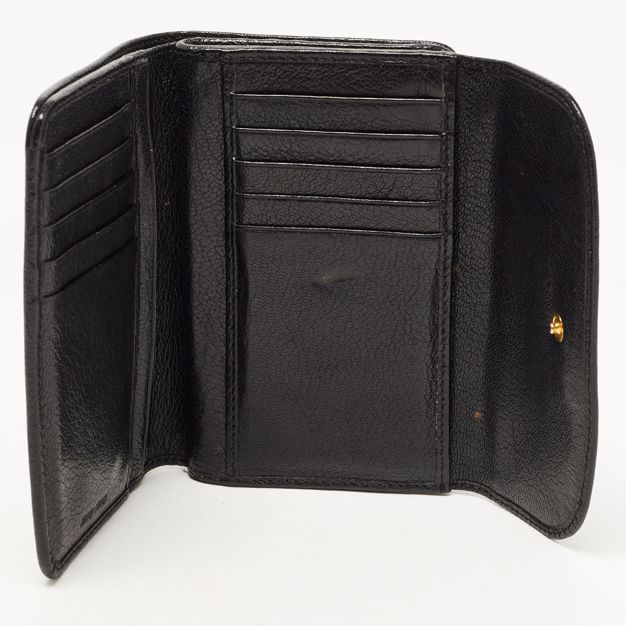 

Miu Miu Black Leather Logo Flap French Wallet