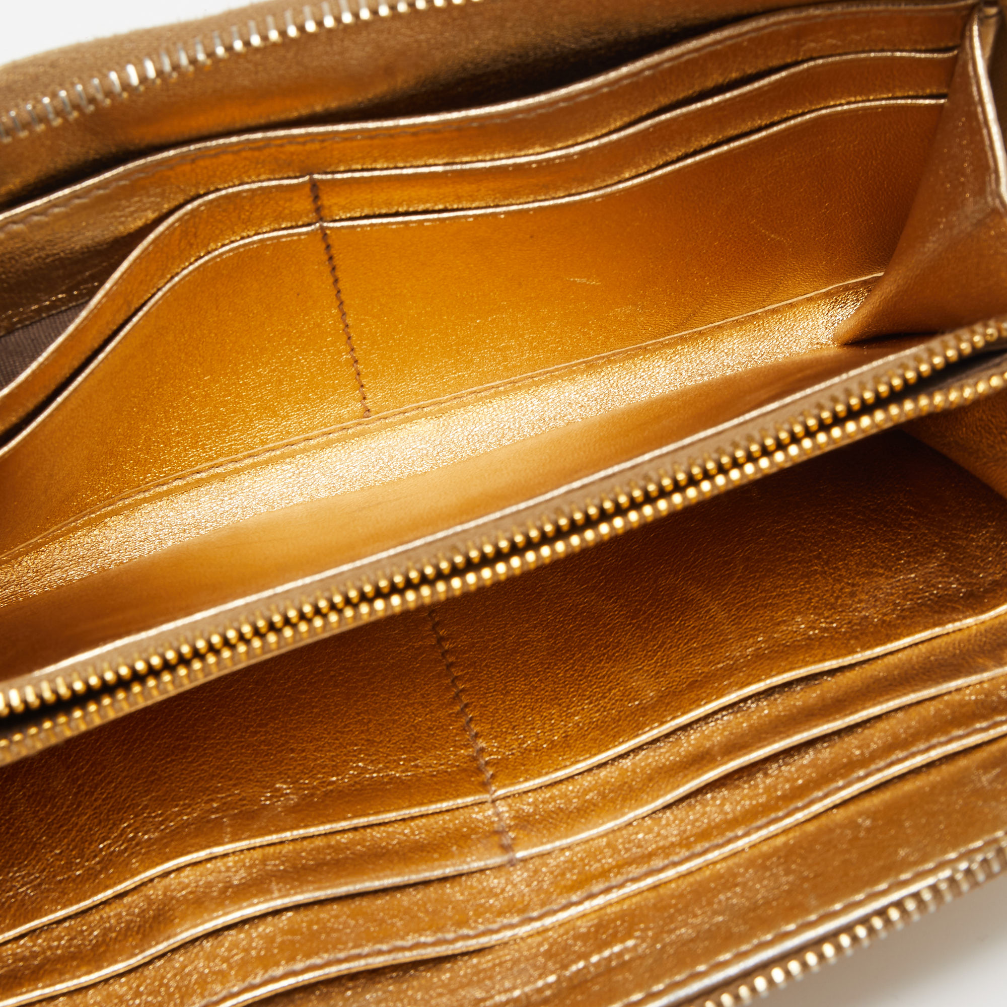

Miu Miu Gold Croc Embossed Leather Zip Around Wallet