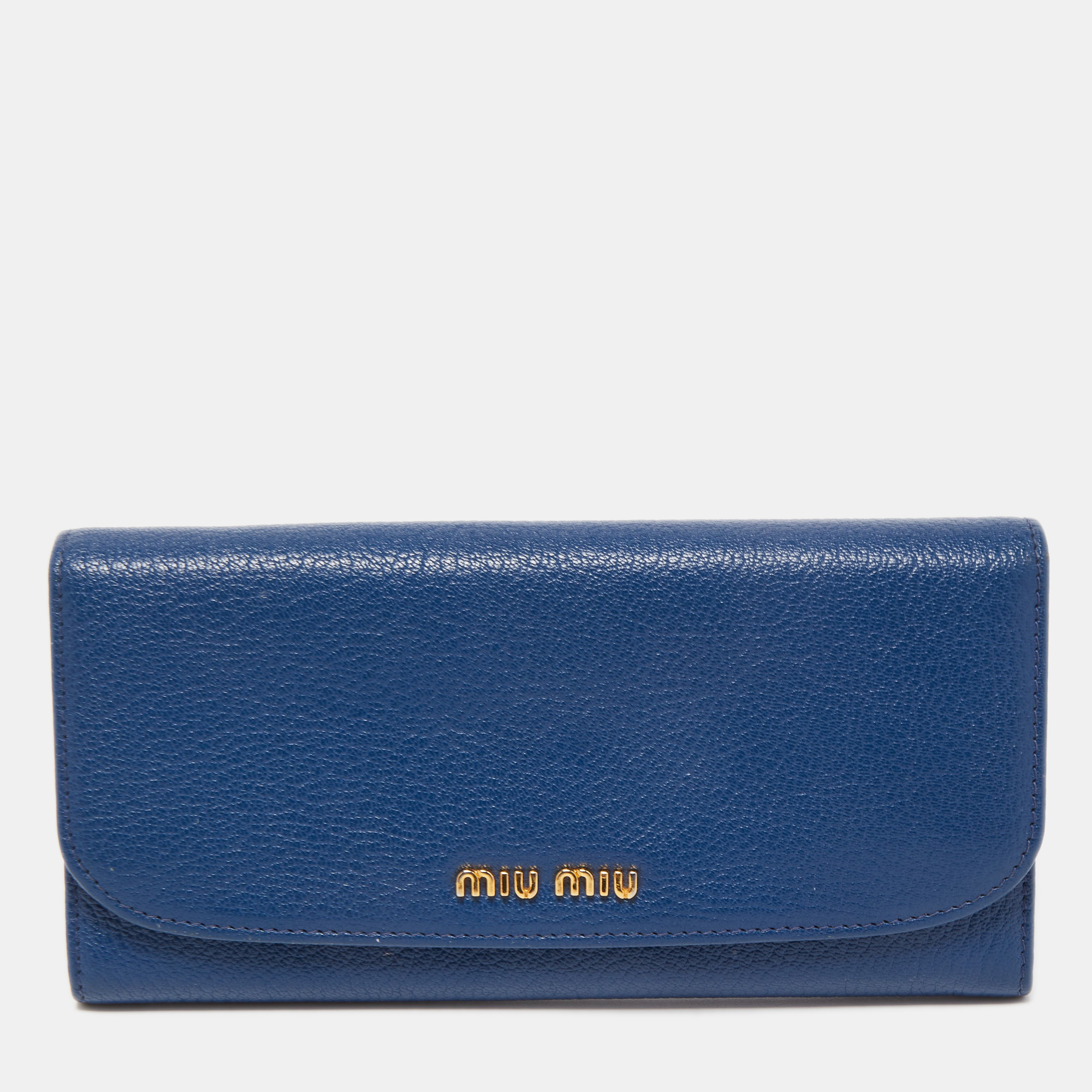 Pre-owned Miu Miu Blue Leather Flap Continental Wallet