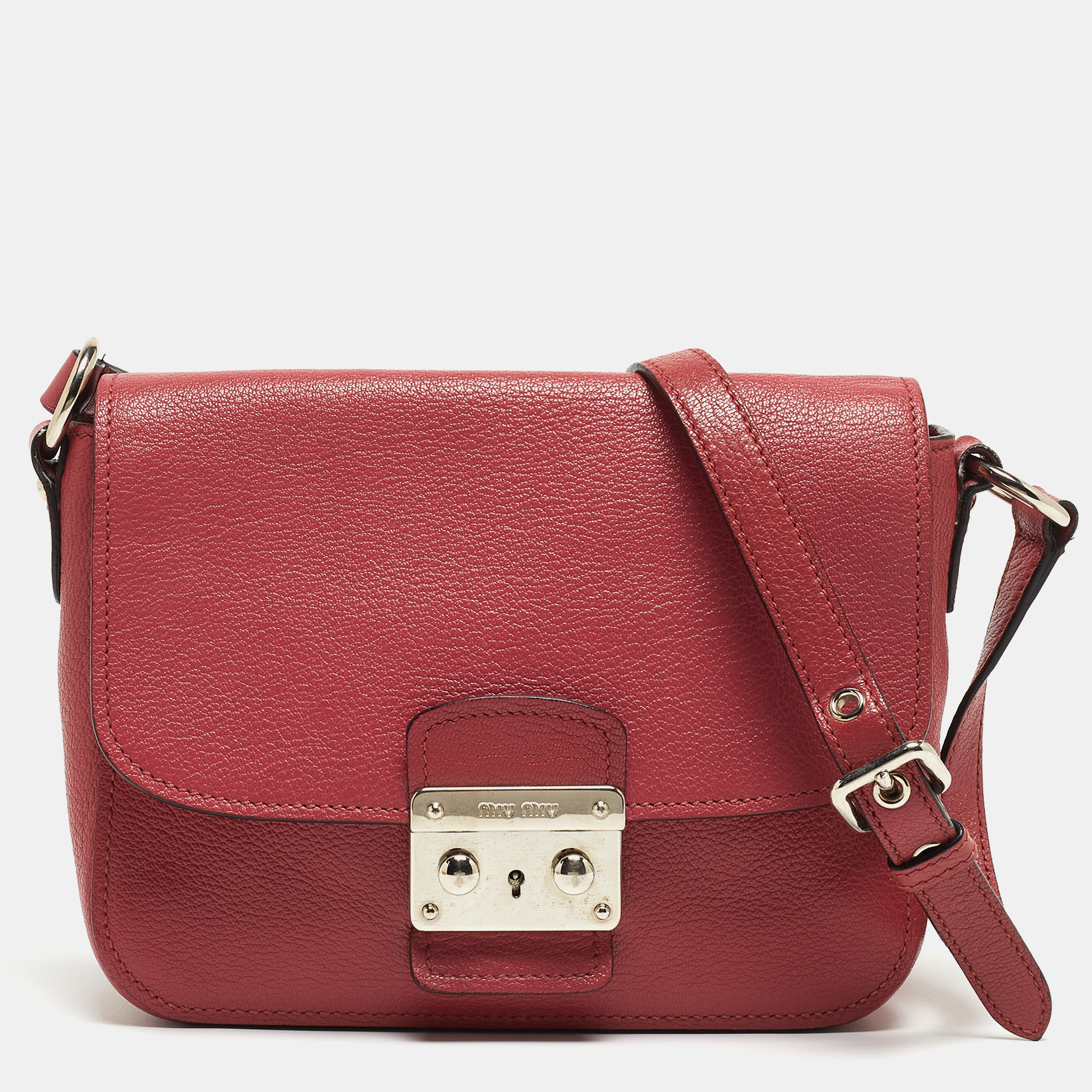 Pre-owned Miu Miu Pink Madras Leather Pushlock Flap Crossbody Bag