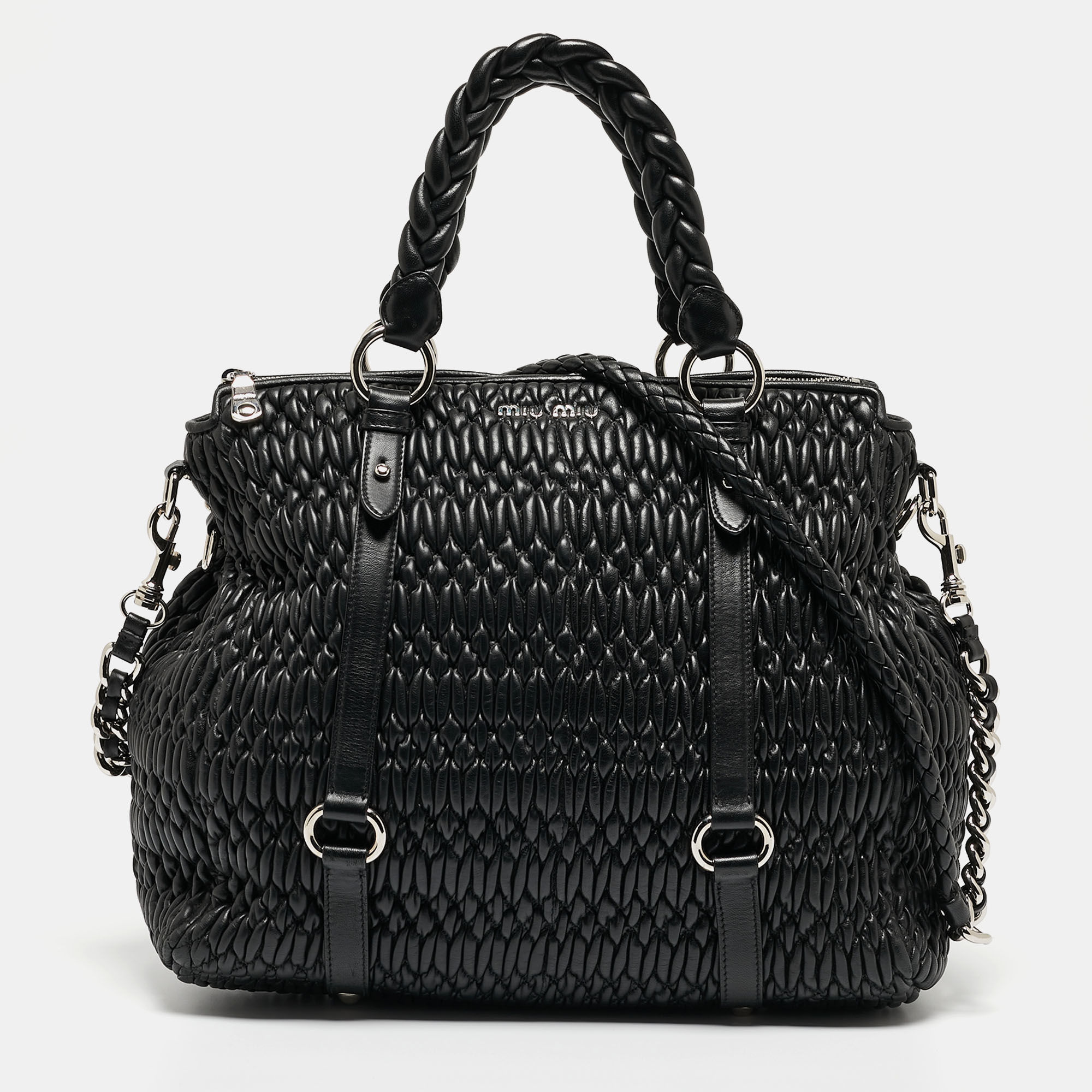 

Miu Miu Black Matelasse Leather Shopper Tote