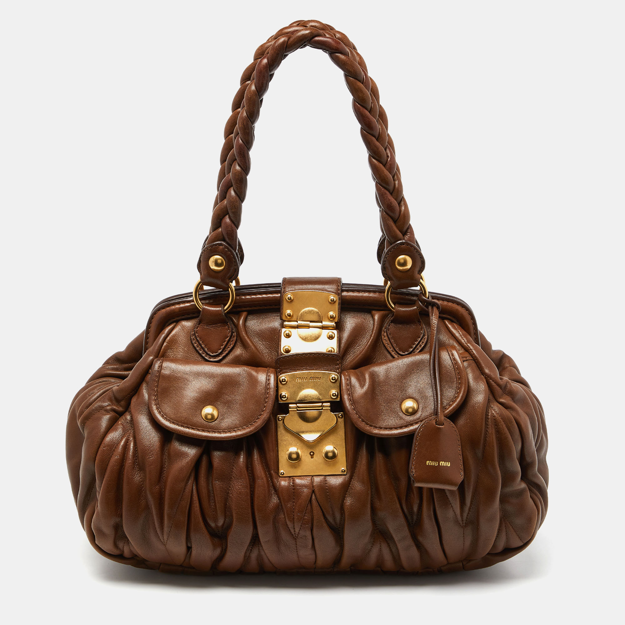 

Miu Miu Brown Matelassé Leather Coffer Frame Satchel