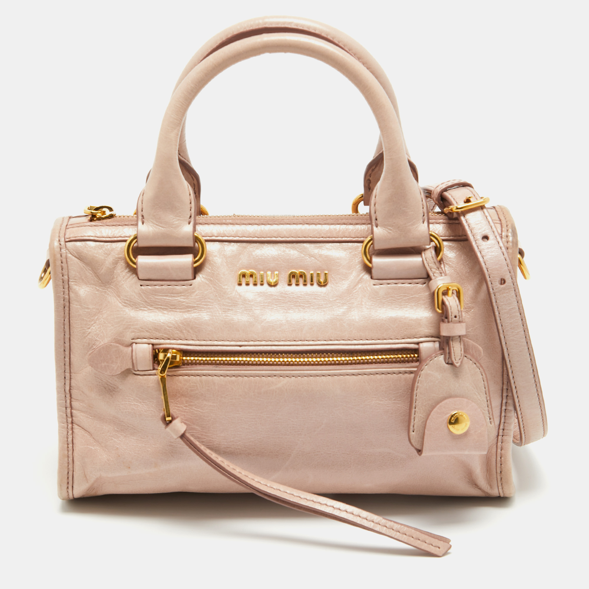 

Miu Miu Light Pink Vitello Shine Leather Bauletto Satchel