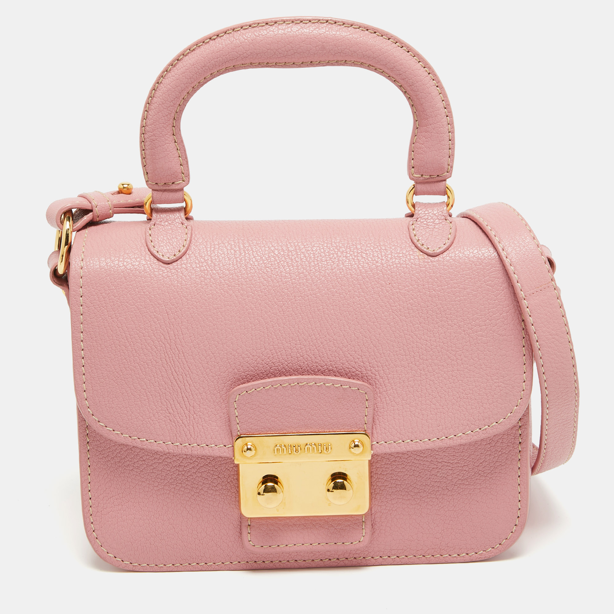 Pre-owned Miu Miu Pink Leather Pushlock Flap Top Handle Bag