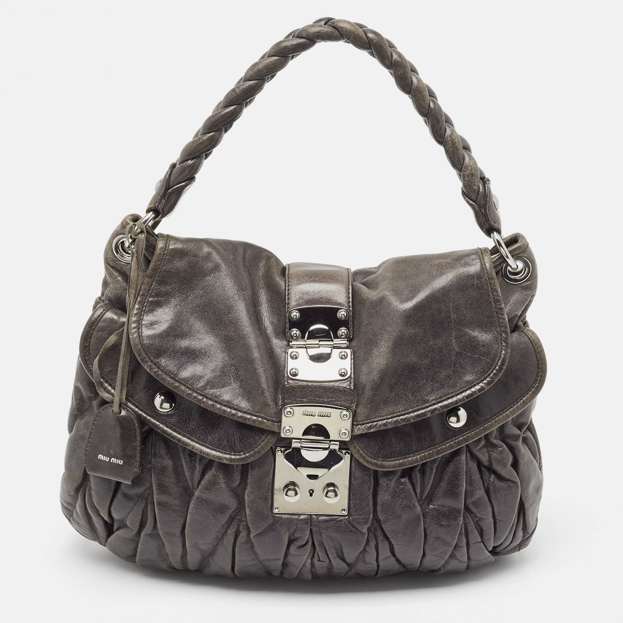 

Miu Miu Grey Matelassé Leather Coffer Bag
