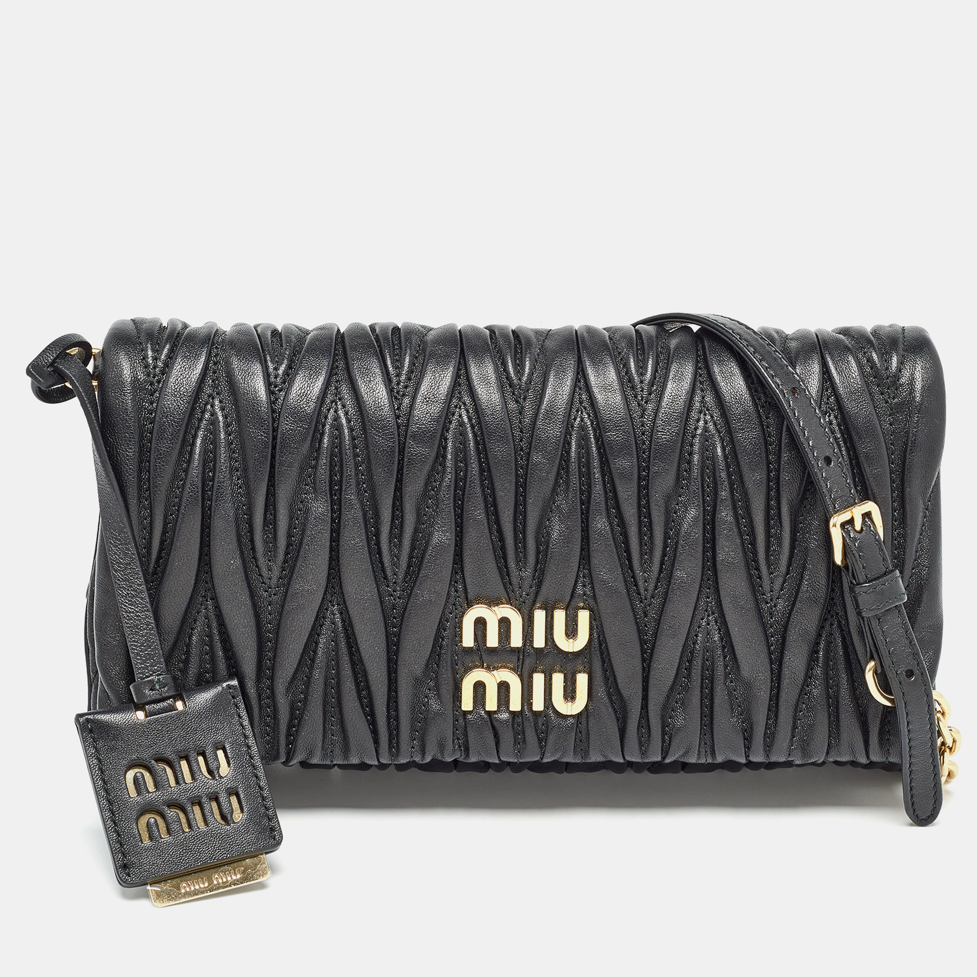 

Miu Miu Black Matelassé Leather Flap Clutch Bag