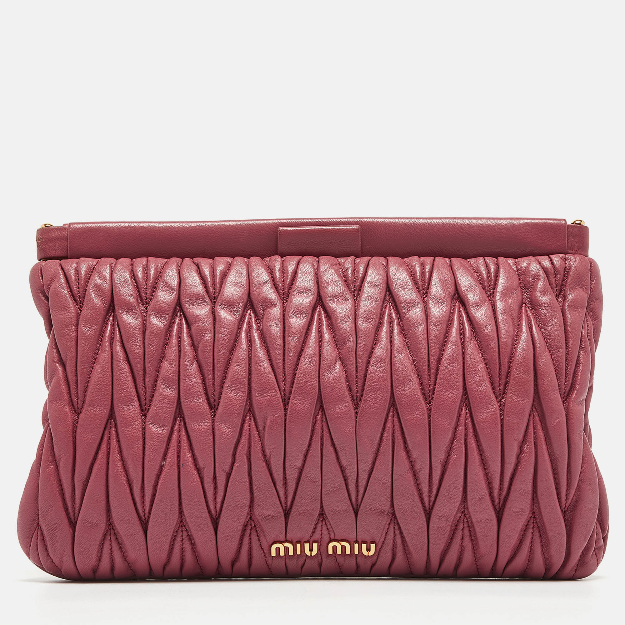 Pre-owned Miu Miu Dark Pink Matelassé Leather Frame Clutch
