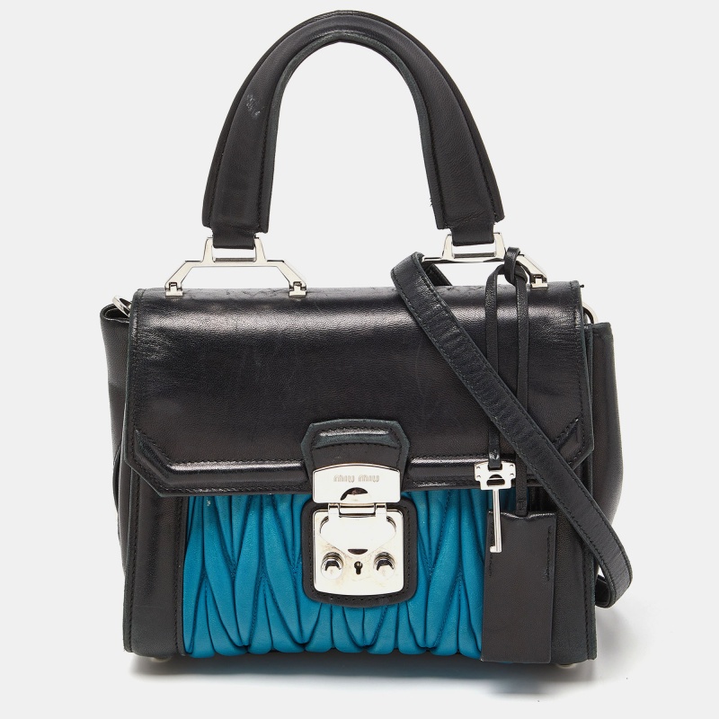 

Miu Miu Black/Blue Matelasse Leather Top Handle Bag
