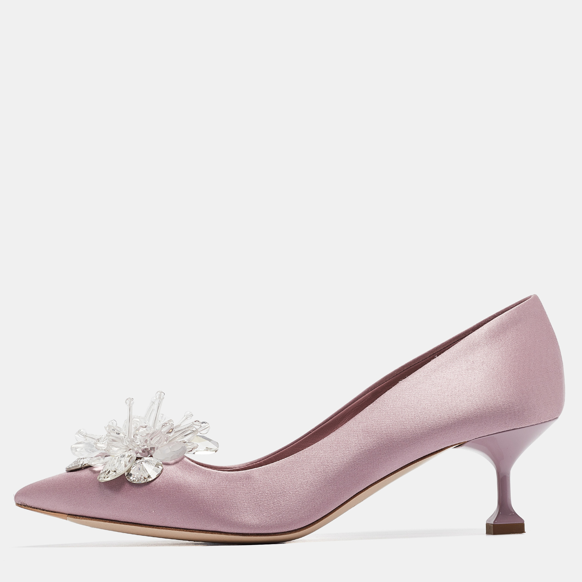 

Miu Miu Purple Satin Crystal Embellished Pointed Toe Pumps Size