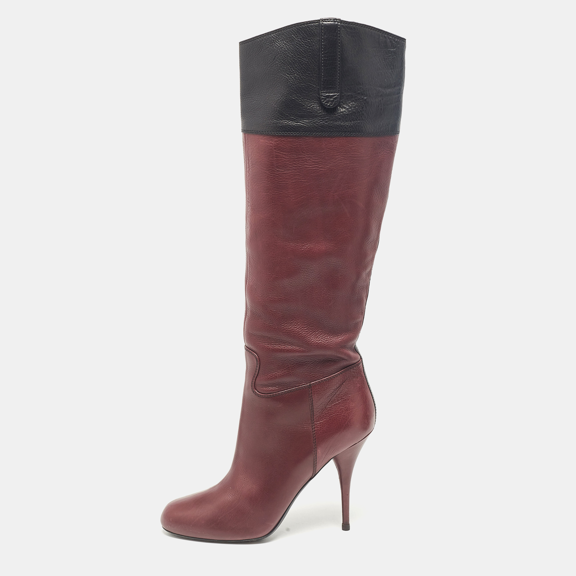 

Miu Miu Burgundy/Black Leather Knee Length Boots Size