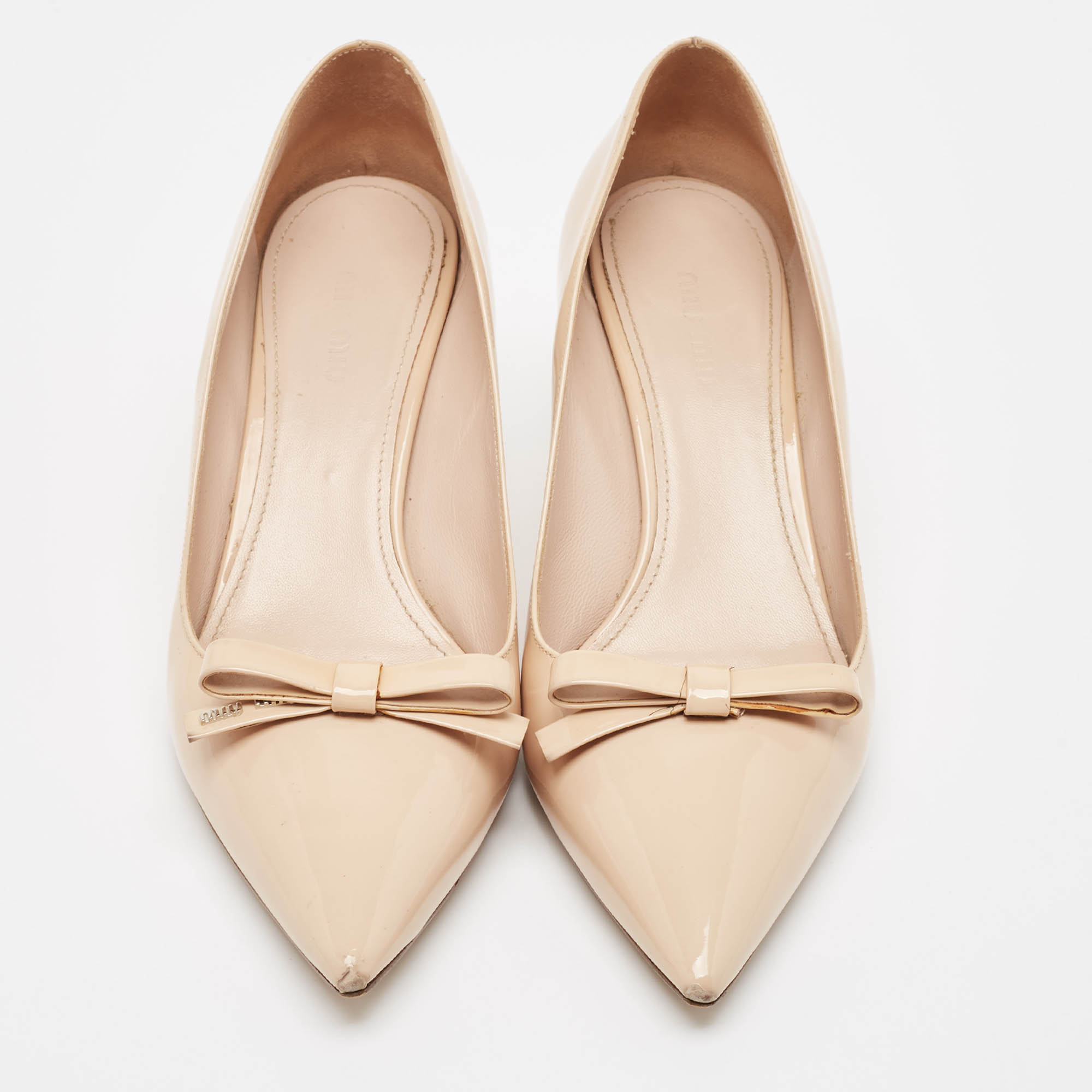 Miu Miu Beige Patent Leather Bow Pumps Size 40 