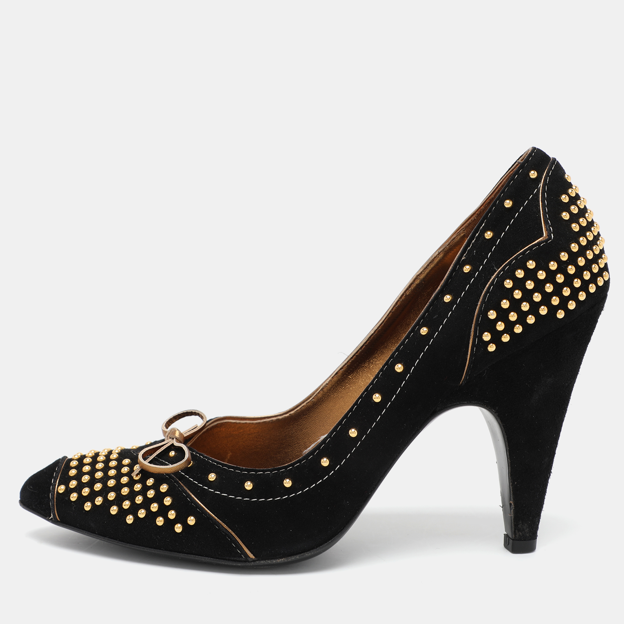 

Miu Miu Black Studded Suede Bow Pumps Size