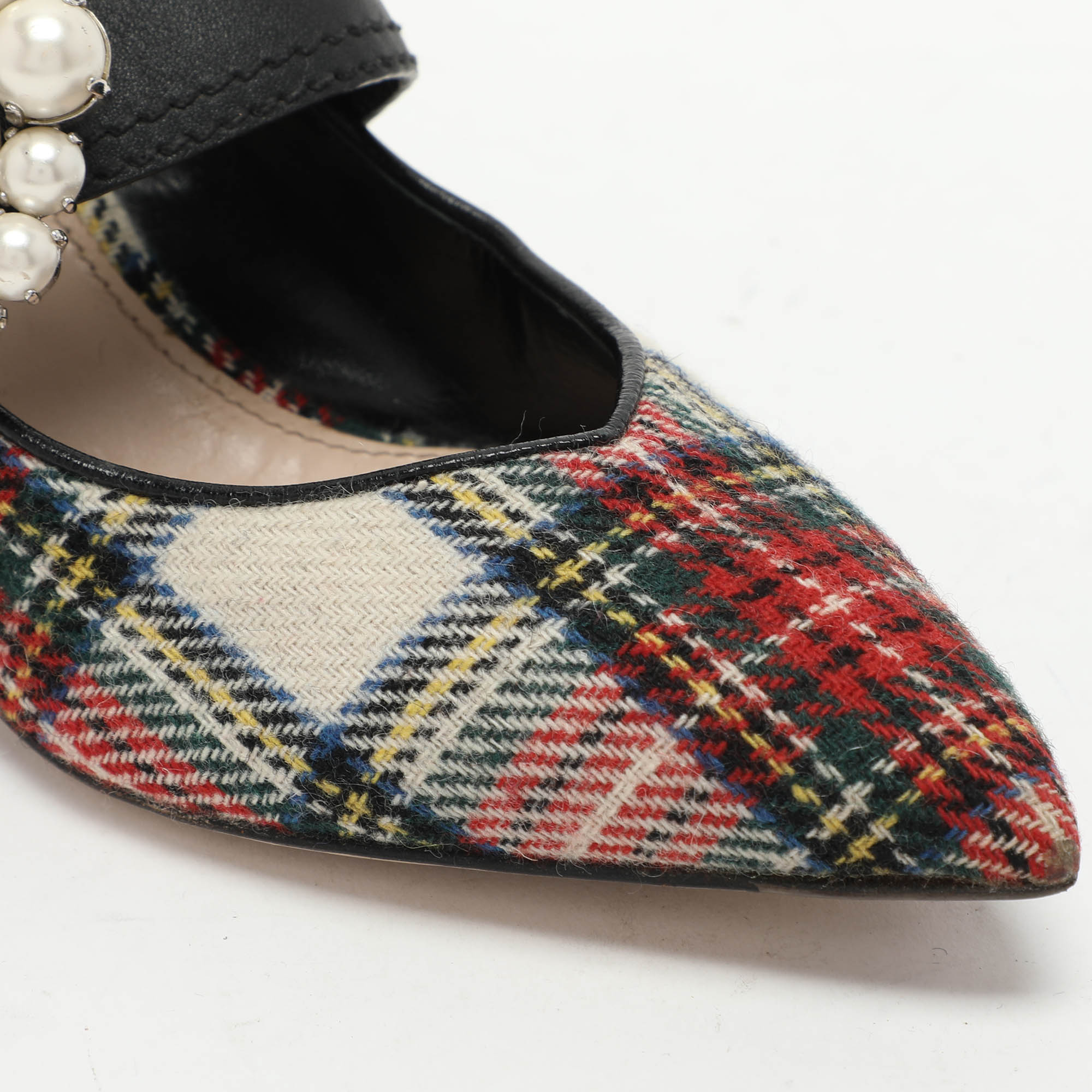 Miu Miu Multicolor Fabric and Leather Embellished Mary Jane Pumps Size 38 