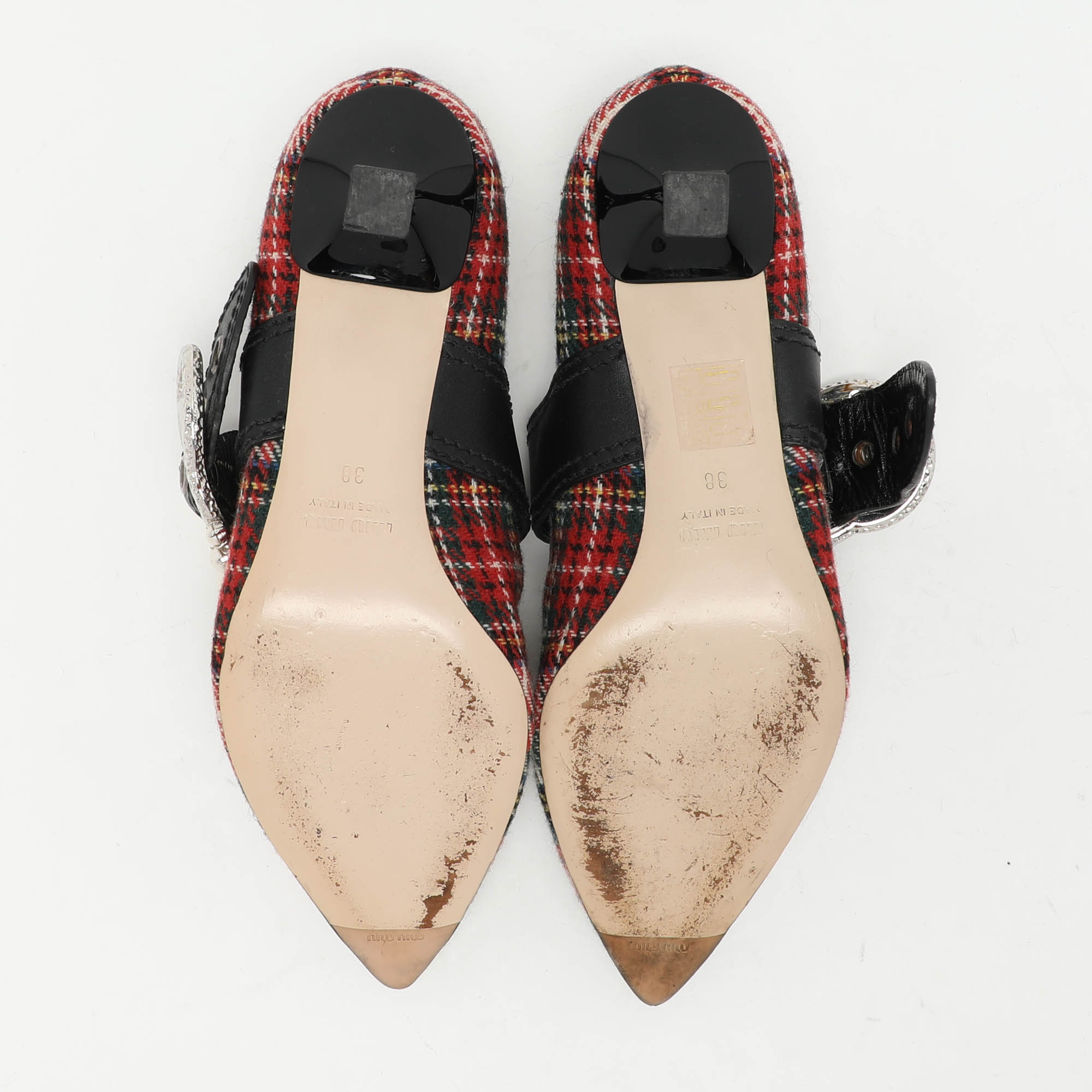 Miu Miu Multicolor Fabric and Leather Embellished Mary Jane Pumps Size 38 