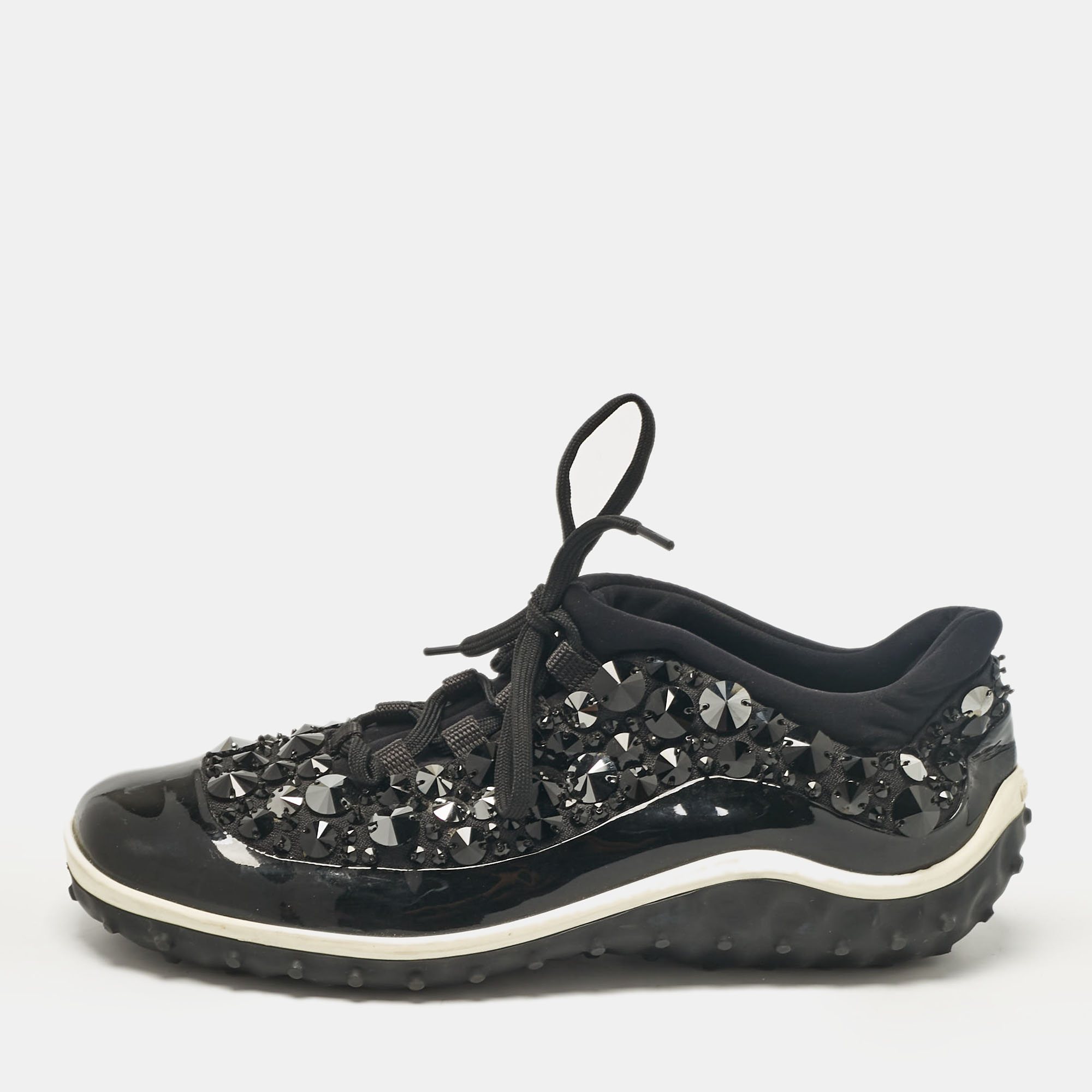 

Miu Miu Black Fabric and Patent Lace Up Sneakers Size