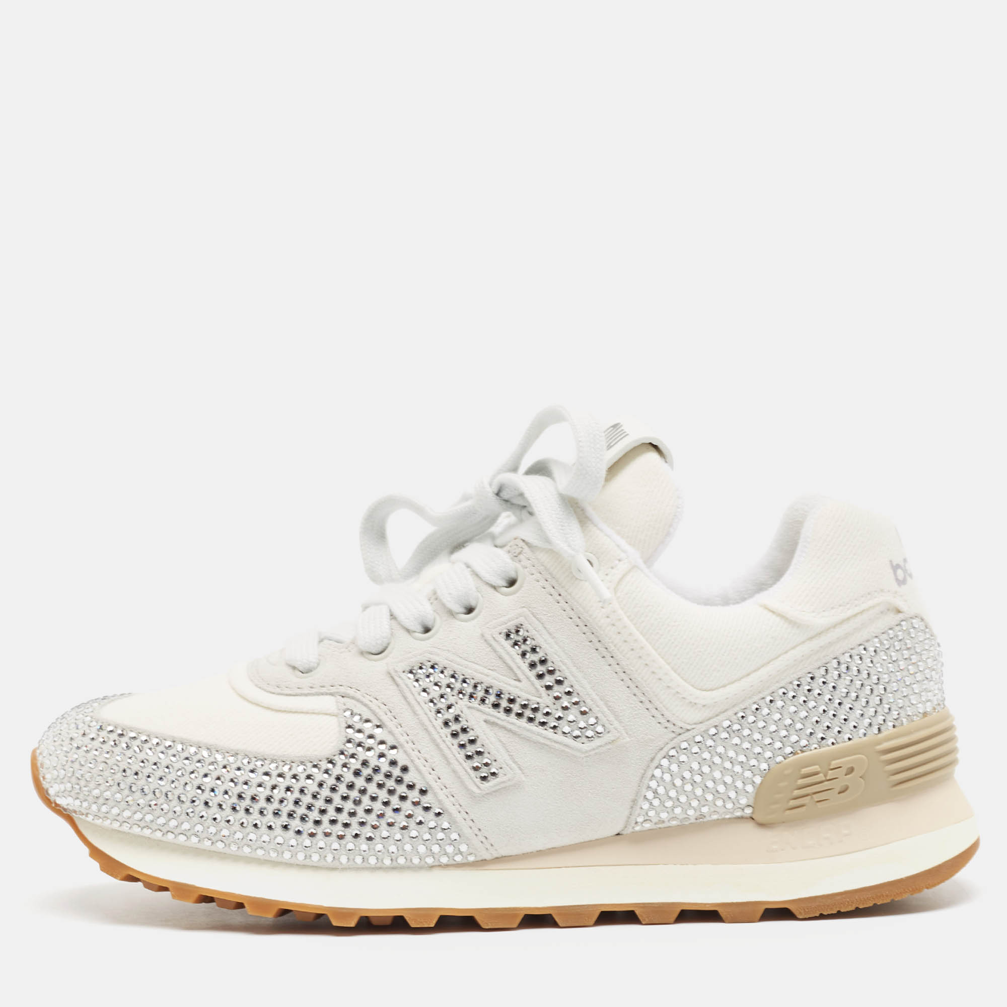 

Miu Miu x New Balance 574 White Suede and Denim Sneakers Size