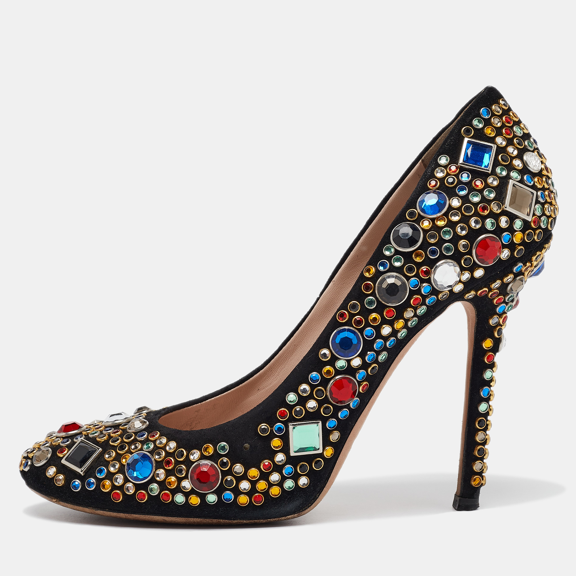 

Miu Miu Black Suede Crystals Embellished Pumps Size