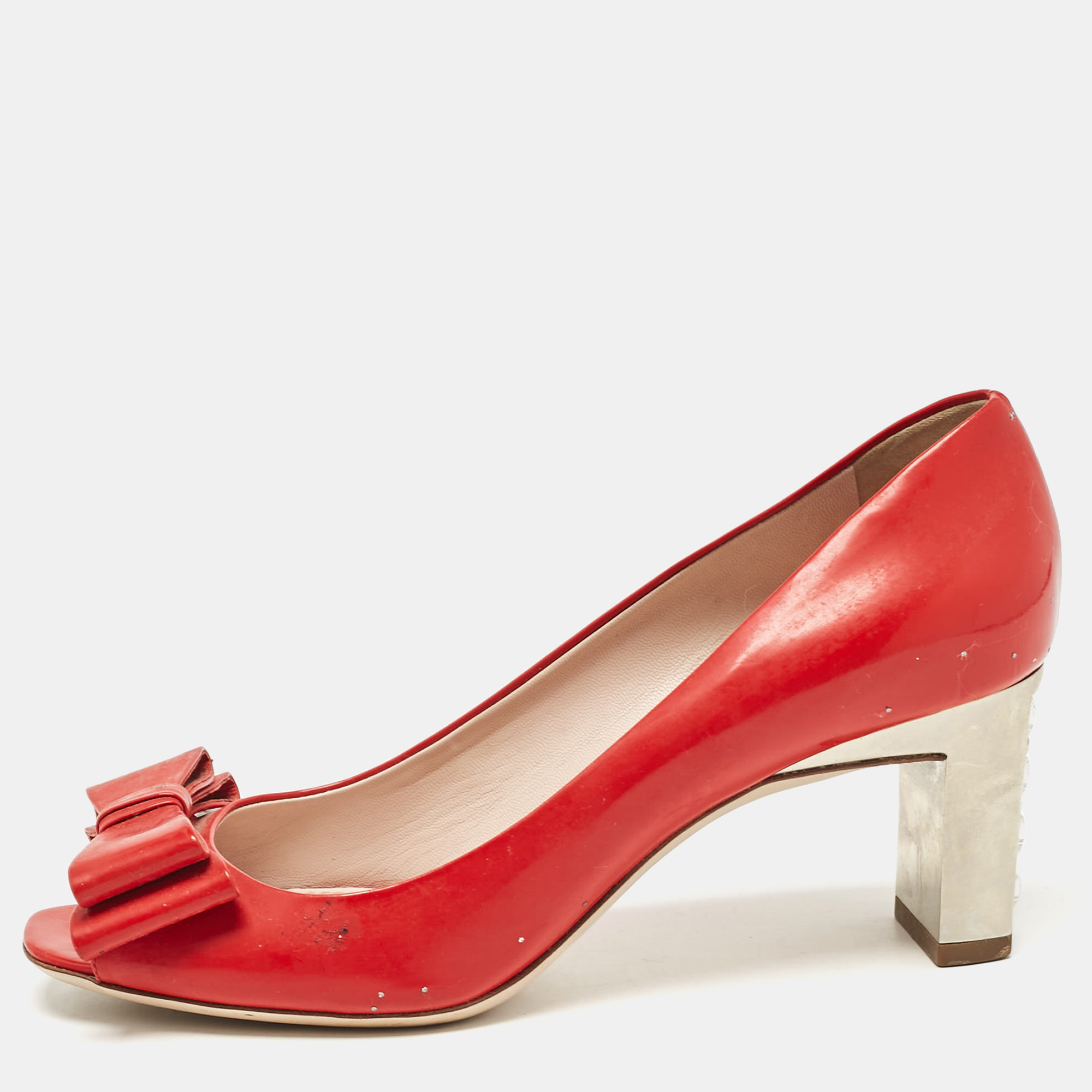 

Miu Miu Red Patent Leather Block Heel Pumps Size