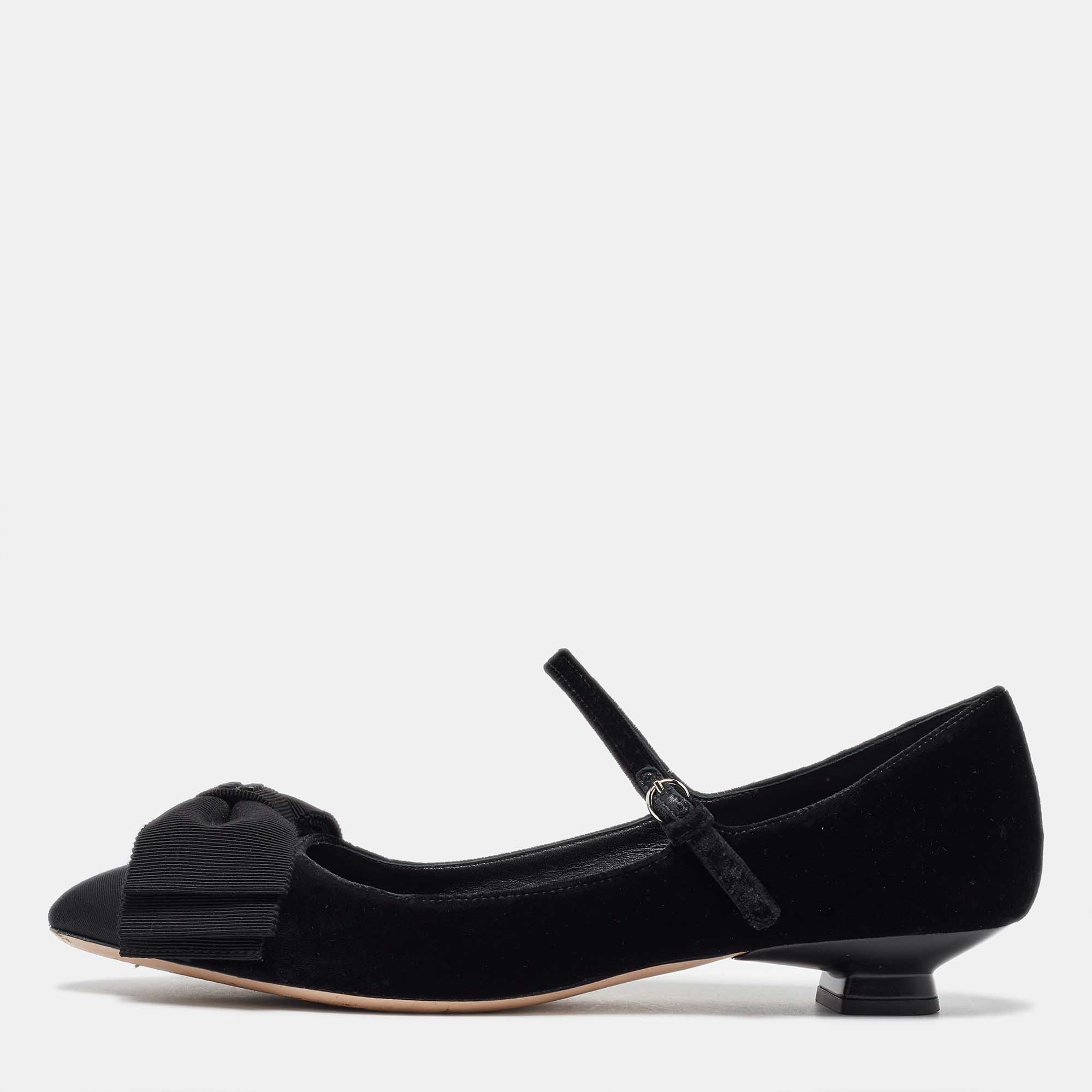 

Miu Miu Black Velvet and Fabric Bow Mary Jane Ballet Flats Size