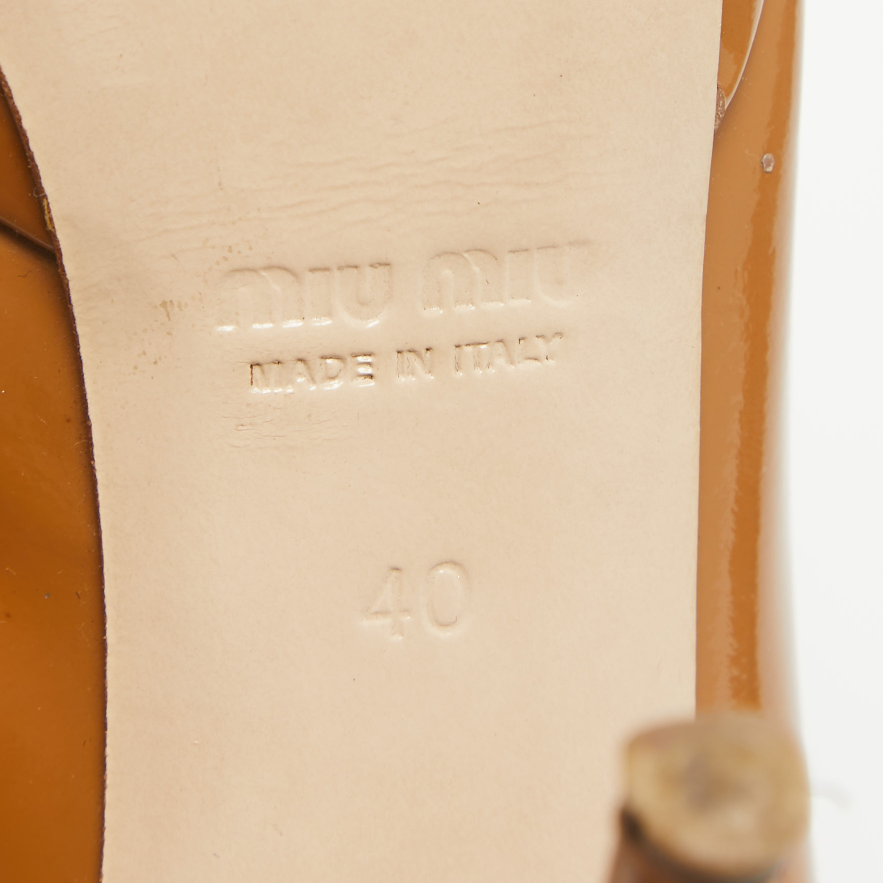 Miu Miu Brown Patent Leather Open Toe Platform Pumps Size 40 