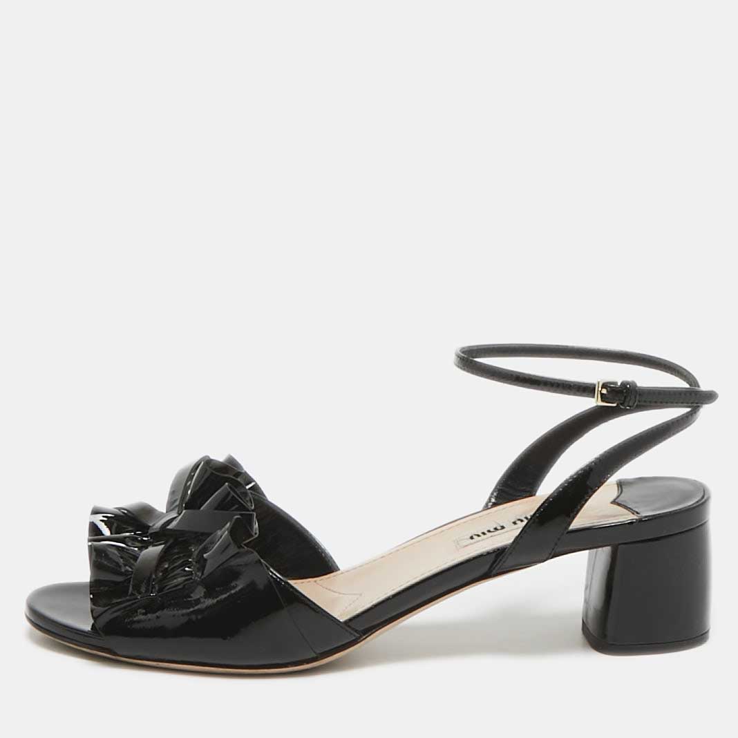 

Miu Miu Black Patent Leather Bow Ankle Strap Sandals Size