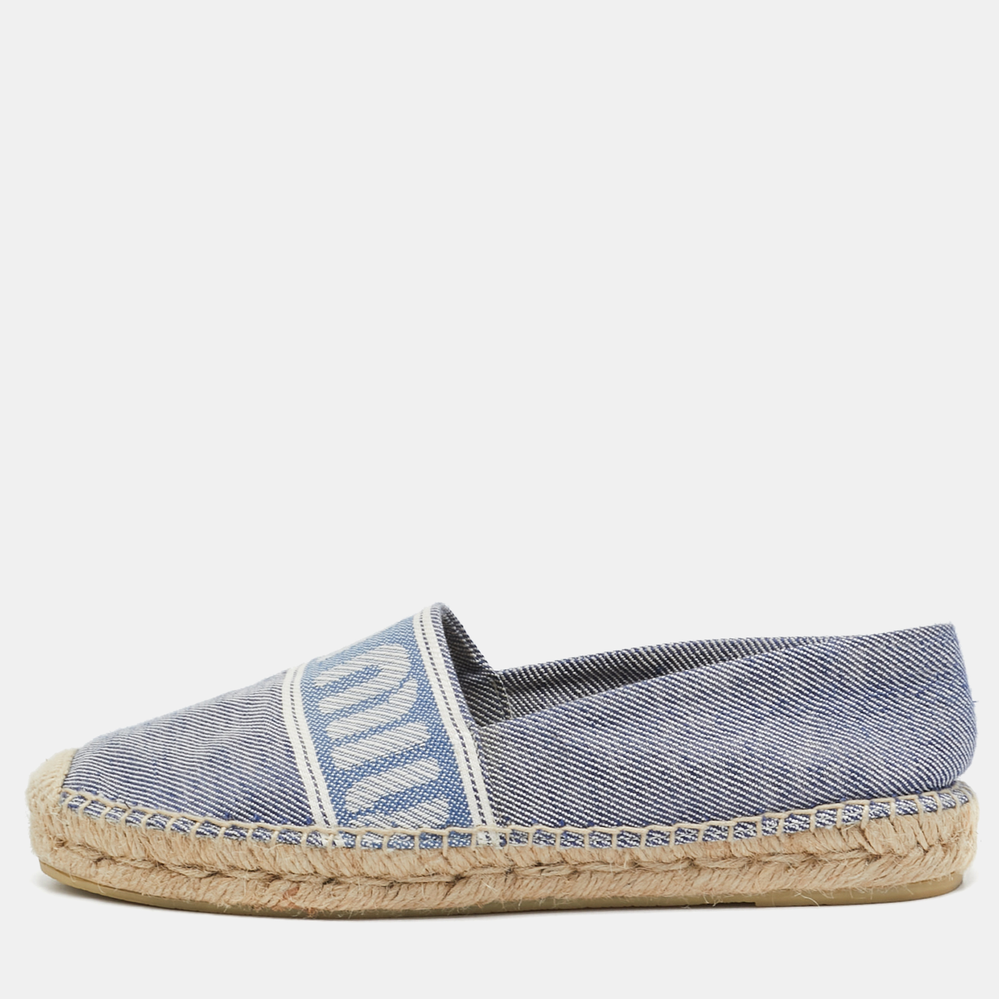 

Miu Miu Blue Denim Logo Espadrille Flats Size