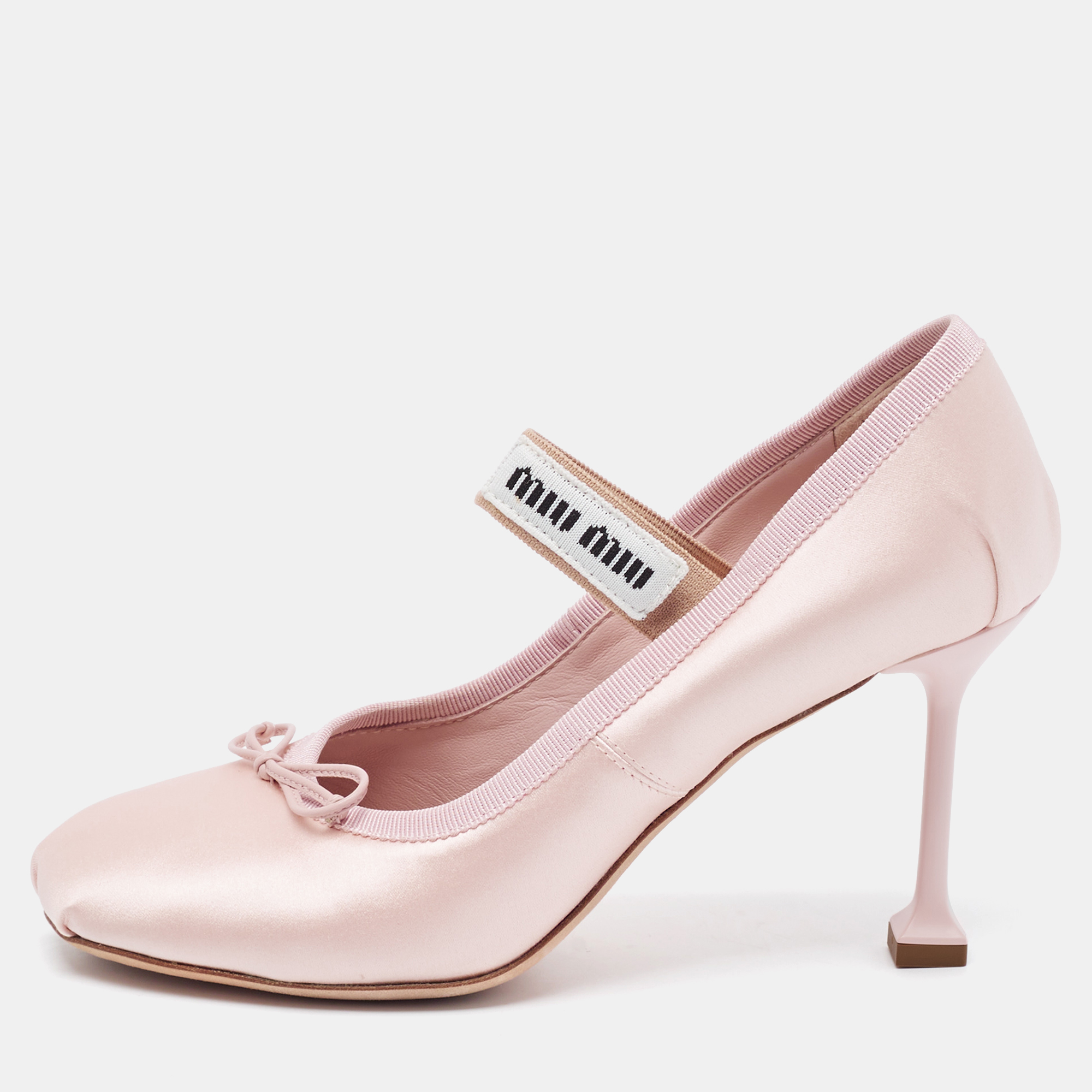 

Miu Miu Pink Satin Logo Band Ballerina Pumps Size