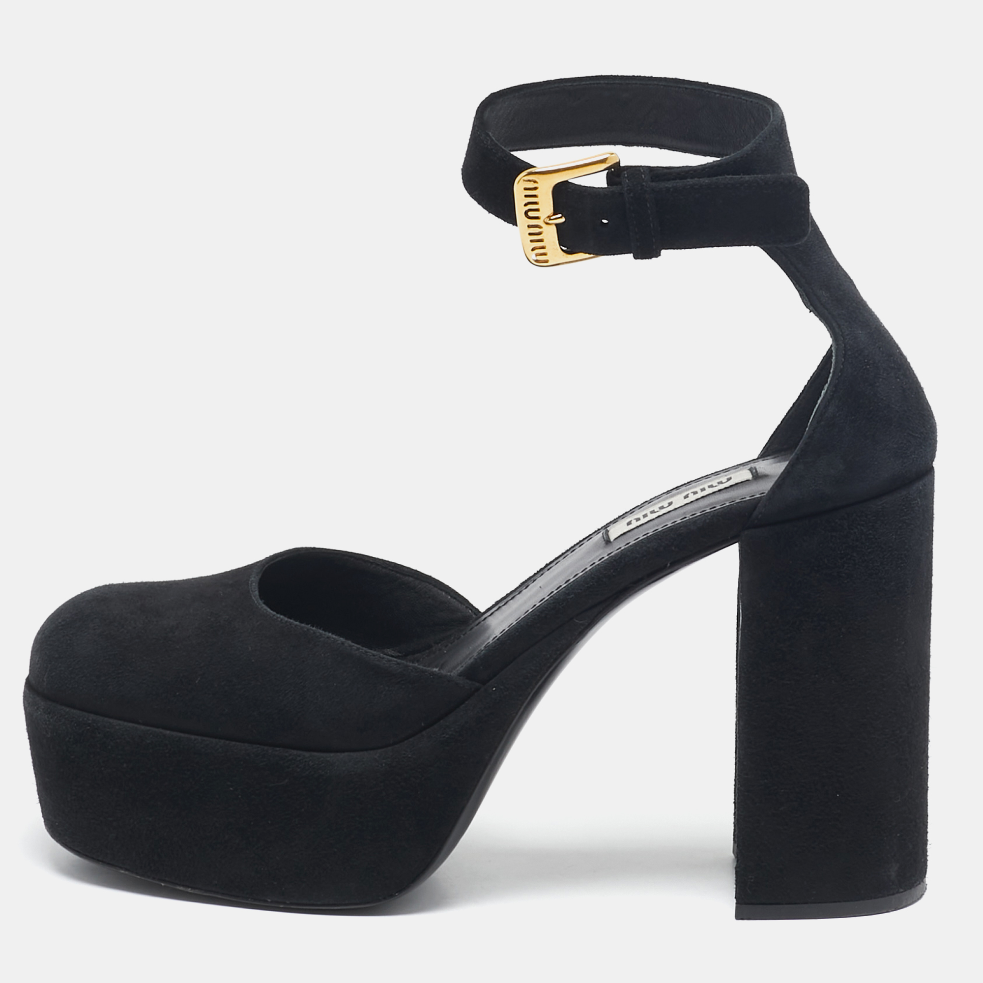 

Miu Miu Black Suede Platform Mary Janes Pumps Size