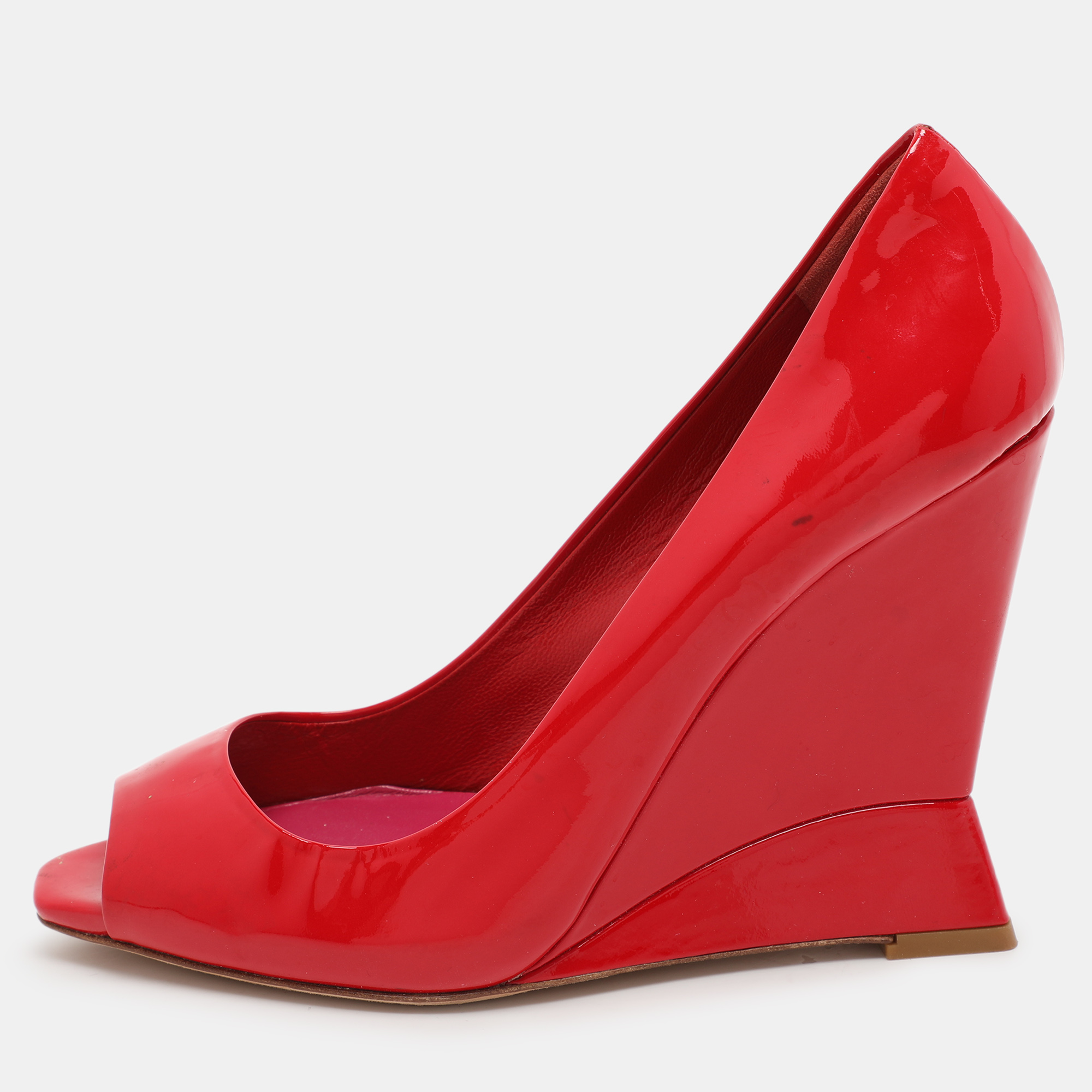 

Miu Miu Red Patent Leather Wedge Pumps Size 38.5