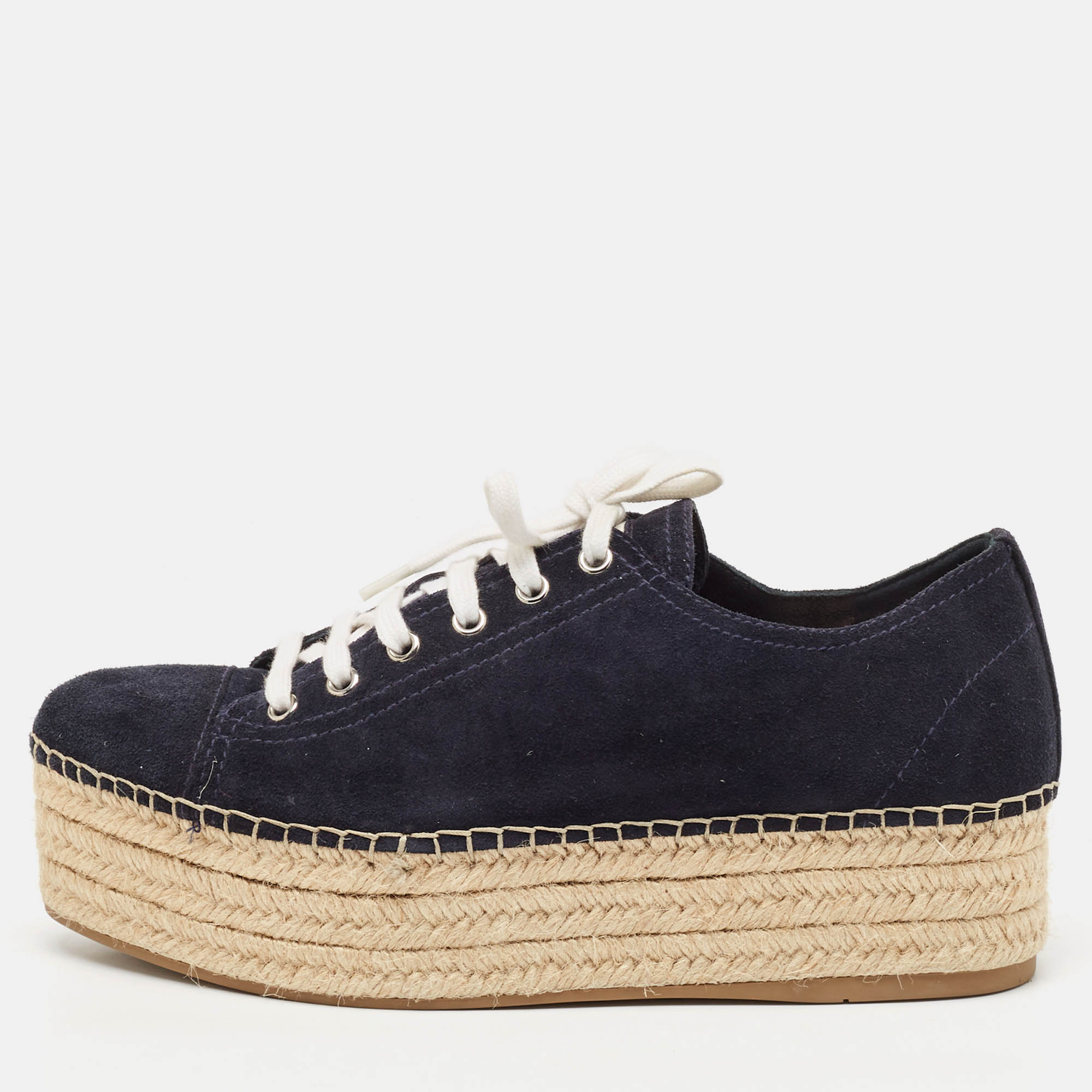 

Miu Miu Navy Blue Suede Espadrille Platform Espadrille Sneakers Size