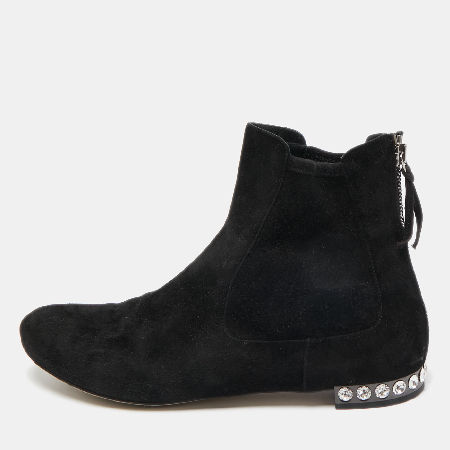 

Miu Miu Black Suede Embellished Ankle Boots Size